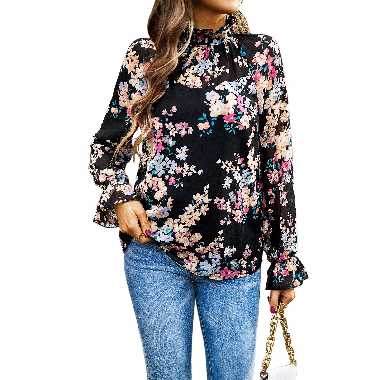 Floral Long Sleeve Shirt Women's Commuter Shirt