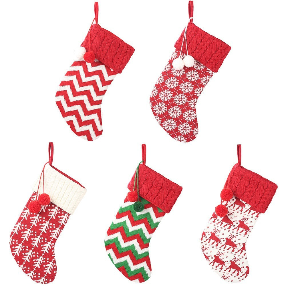 Knitted striped gift bag children's gift bag knitted non-woven fabric Christmas socks pendant