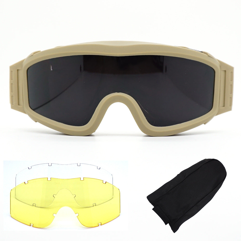 Tactical military fan wind goggles CS outdoor equipment shooting protection against impact three lens set goggles