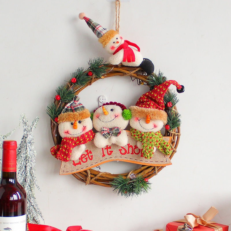 Christmas decorations snowmen elderly dolls rattan garlands wall display windows door hanging rattan rings, pendants