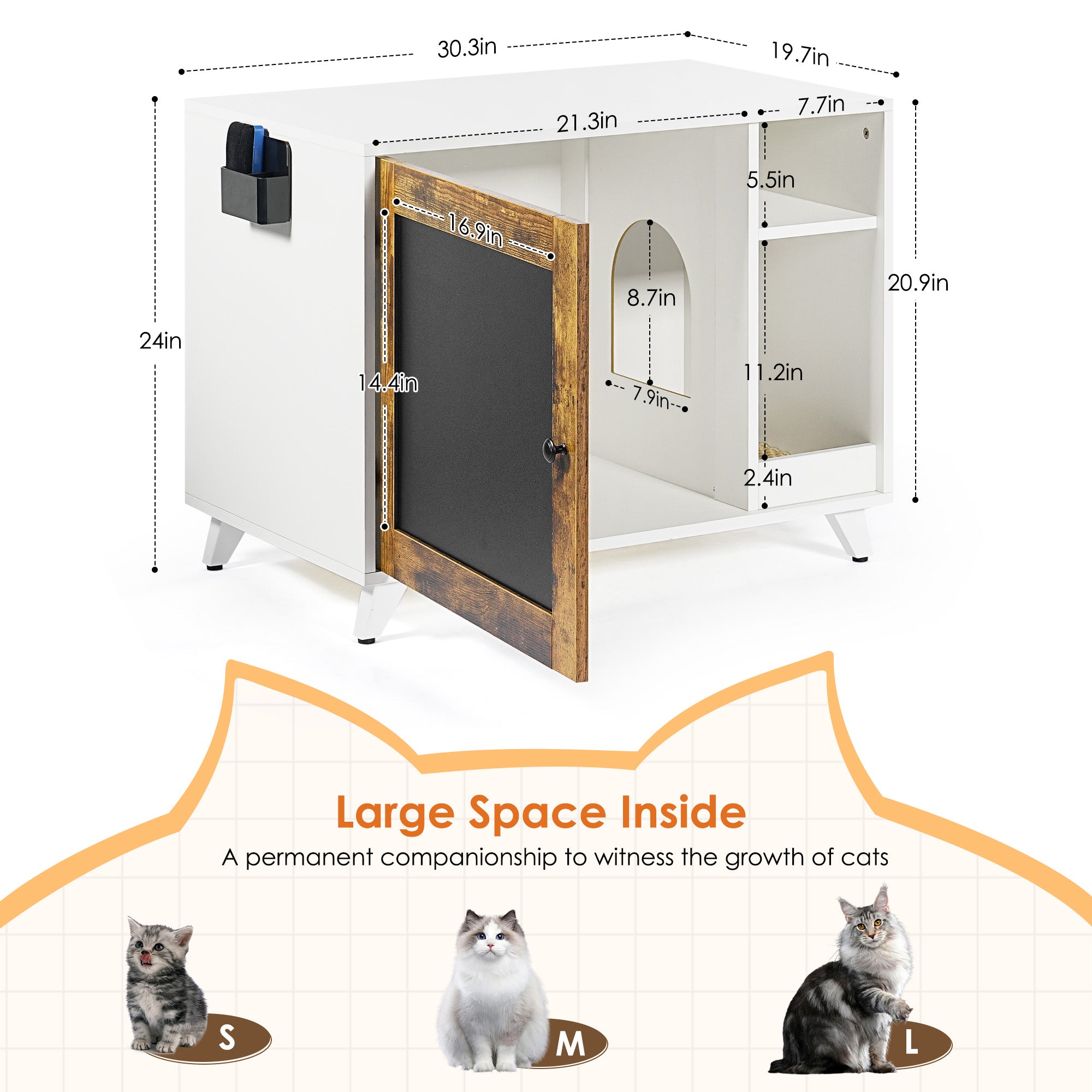 Litter Box Enclosure,Modern Hidden Cat Litter Box Enclosure Furniture with Scratching Pad for Living Room, White + vintage