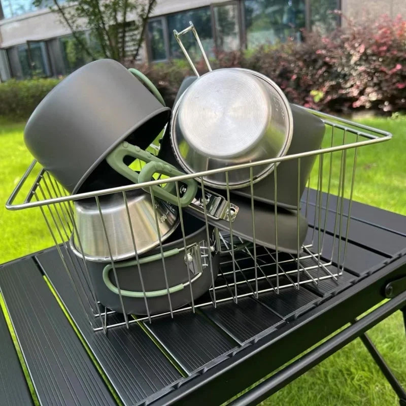 Panier pliable en acier inoxydable IGT : égoutter et laver, accessoire de table de camping idéal. 