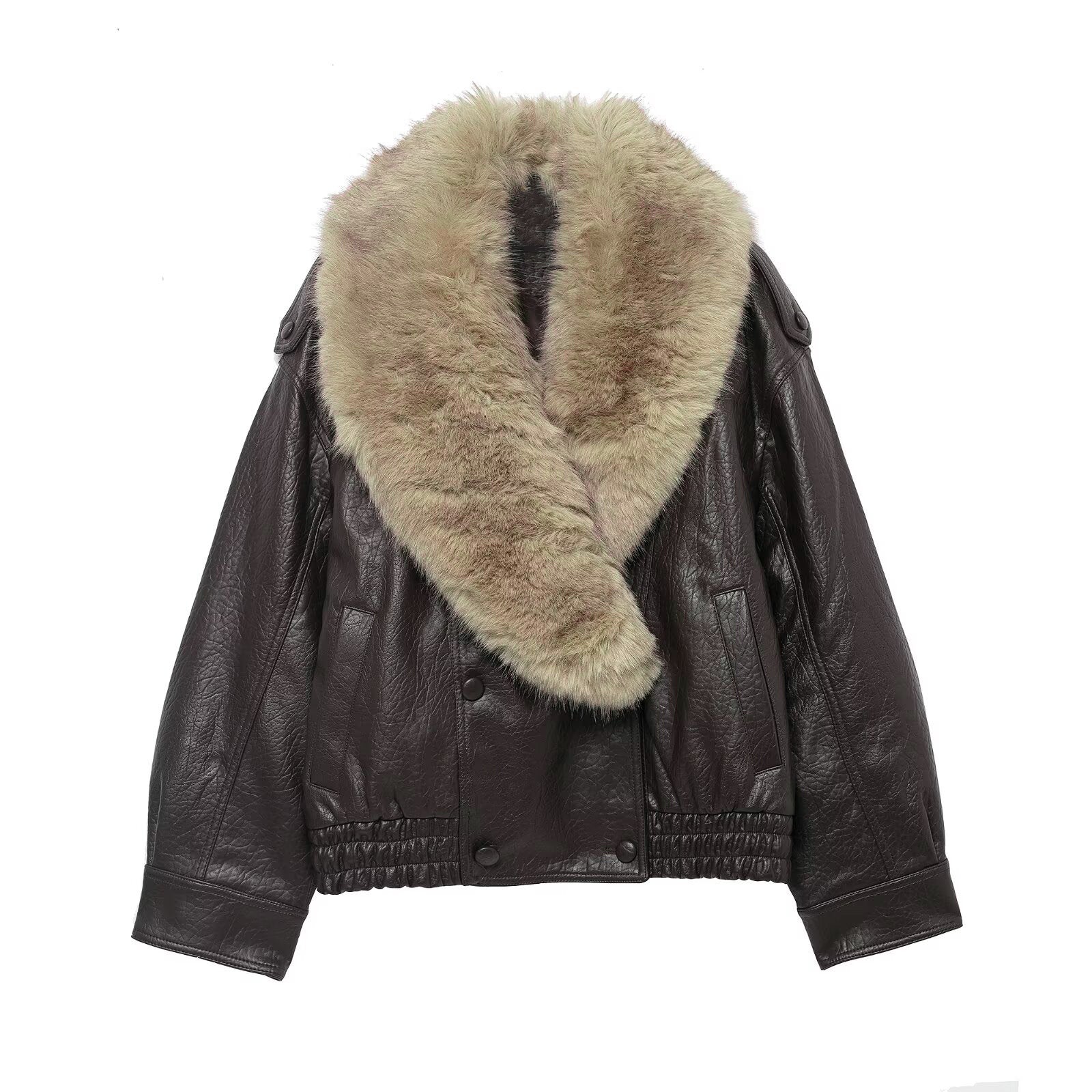 Outer fur collar imitation leather jacket