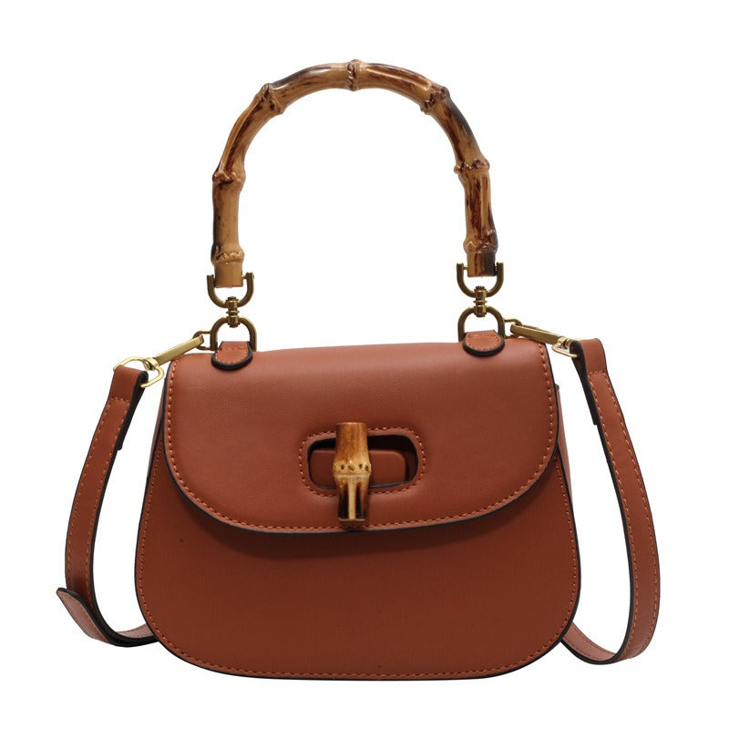 Handheld bamboo bag women's shoulder bag retro saddle bag