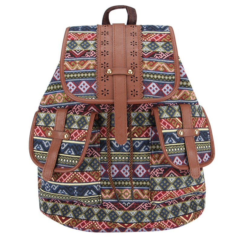 Sansarya New Hollow Out PU Leather Bohemian Vintage Women Backpack Teenage Gilrs School Female Ladies Drawstring Bag Rucksack