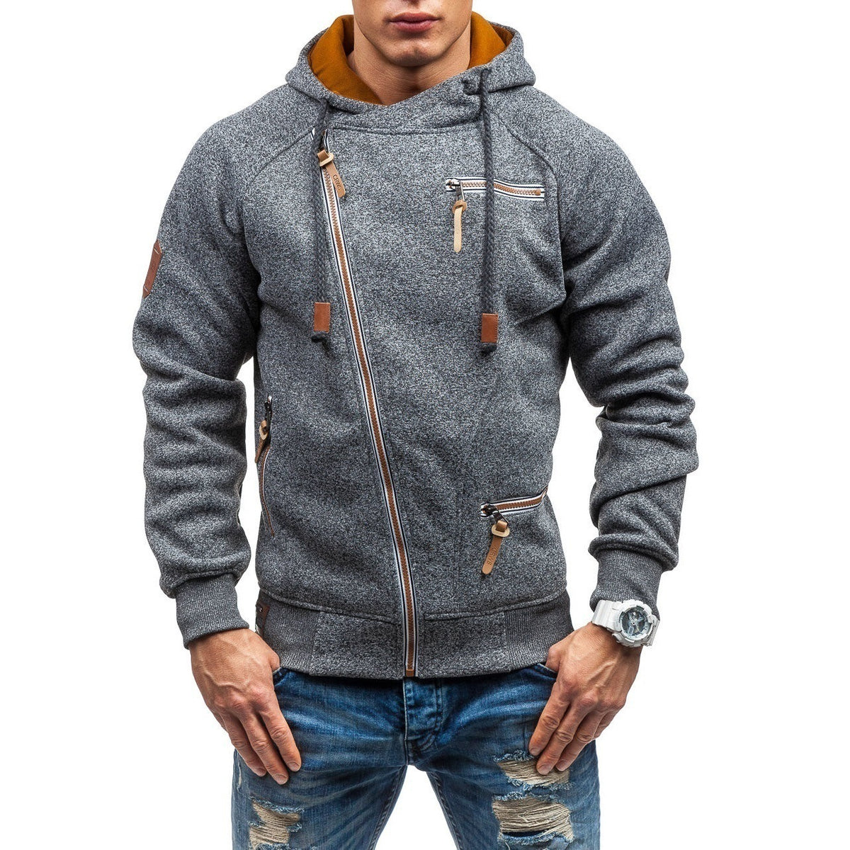Side-zip gauze hoodie – deep grey