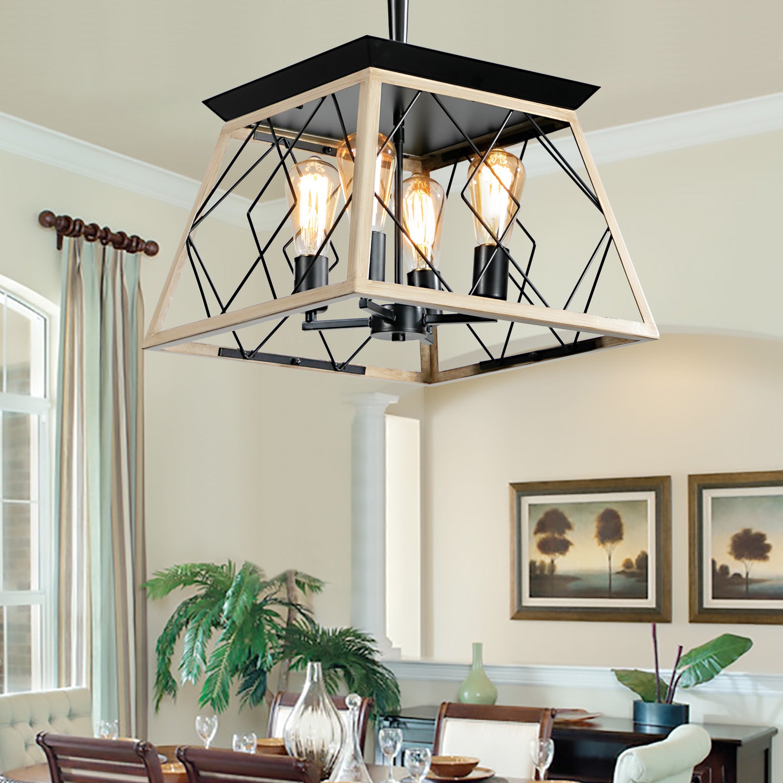 4-Light Farmhouse Chandeliers For Dining Room (No Bulbs)