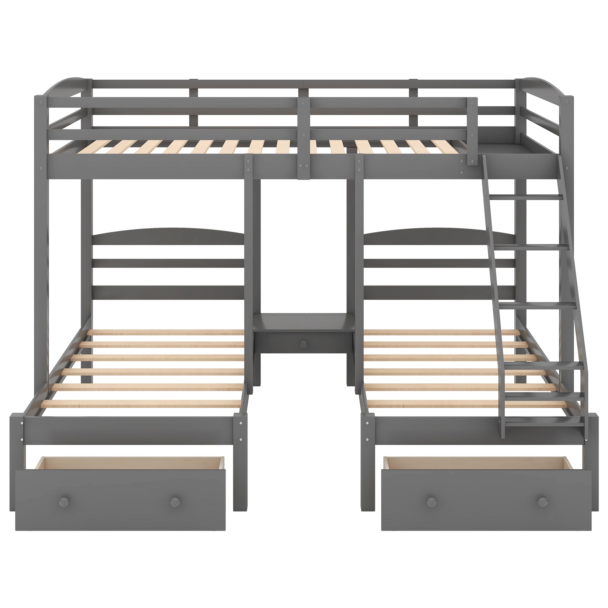 Full over Twin & Twin Bunk Bed,Triple Bunk Bed with Drawers, Gray