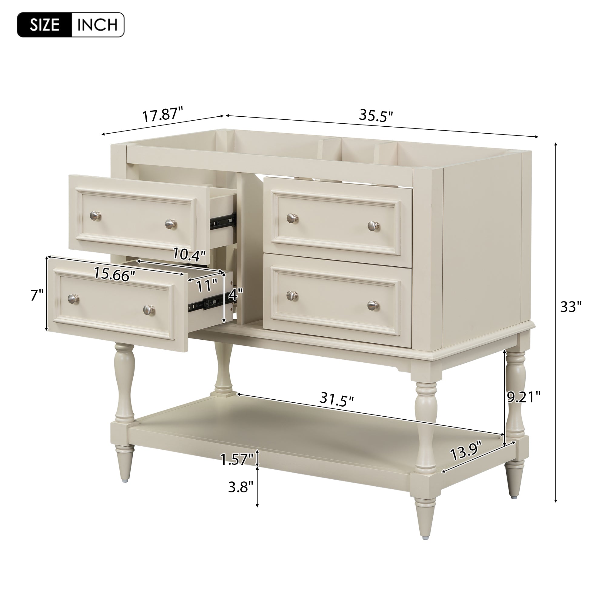 36" Bathroom Vanity Cabinet without Sink Standing Vanity Set with 4 Drawers& Soft Closing Doors  Blue (NOT INCLUDE BASIN SINK)