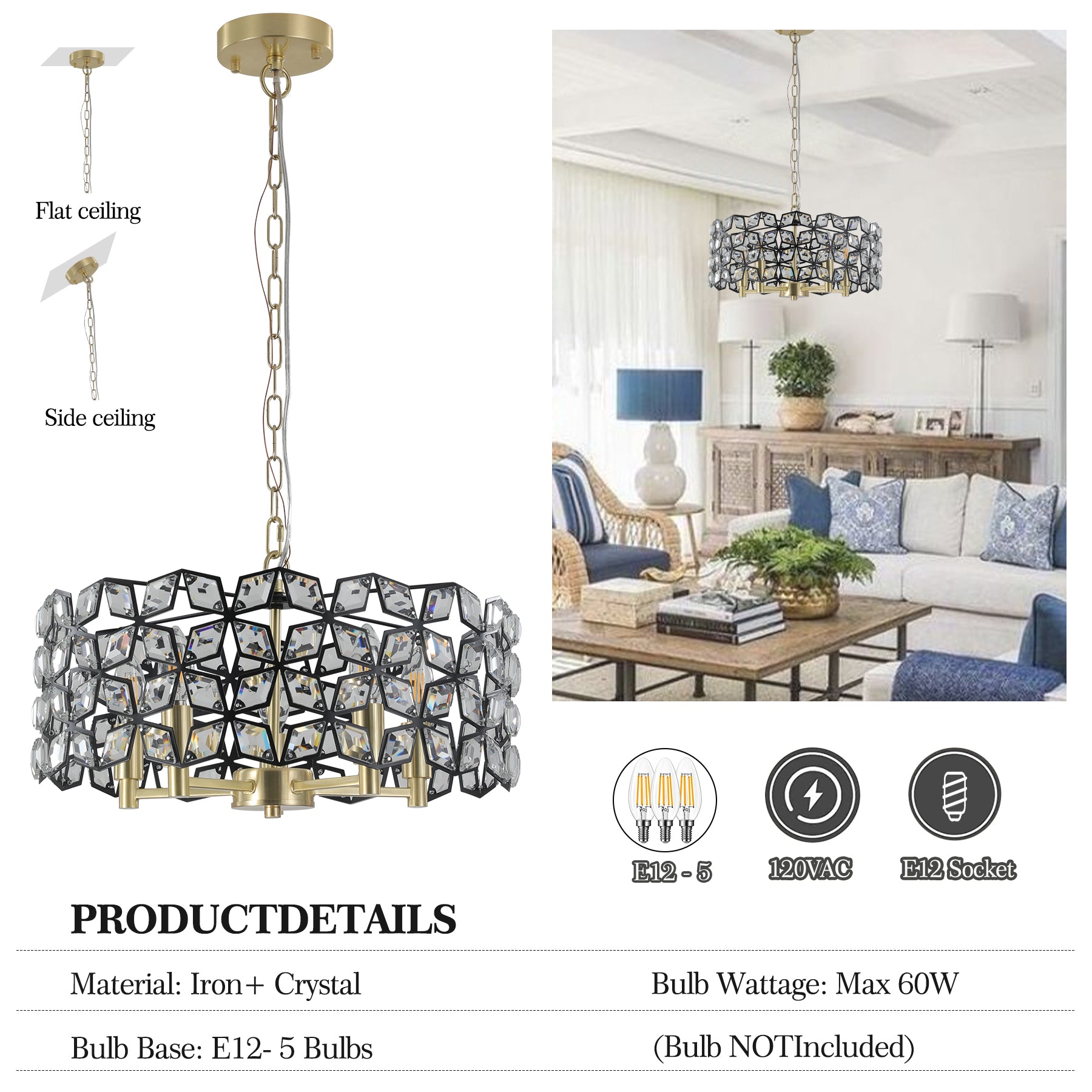 Modern Crystal Chandelier for Living-Room Round Cristal Lamp Luxury Home Decor  Light Fixture