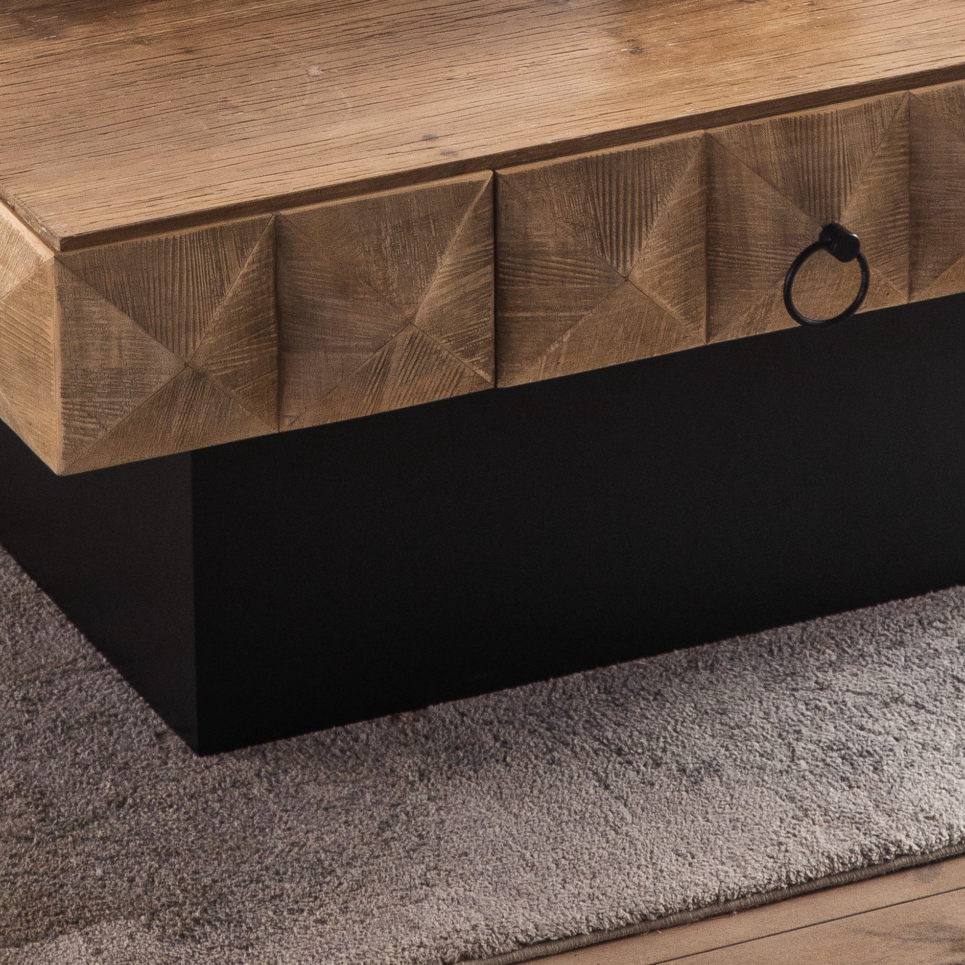 41.73"Three-dimensional Embossed Pattern Square Retro Coffee Table with 2 Drawers and MDF Base