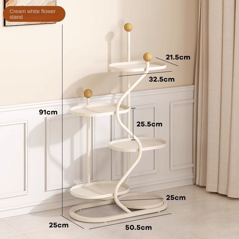 Mobile Flower Stand with Wheels, Multi-Layer Metal Plant Shelf for Living Room and Balcony, Floor Standing Planter Rack