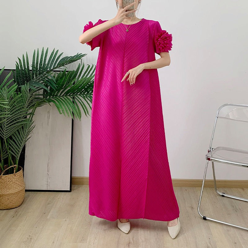 Wrinkle plate flower dress hand cranked flower pressed pleated long skirt