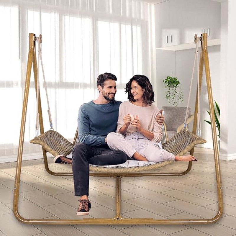 Hammock Swing Chair with Stand for Indoor Outdoor Anti-Rust Wood-Colored Frame 570 lbs Capacity