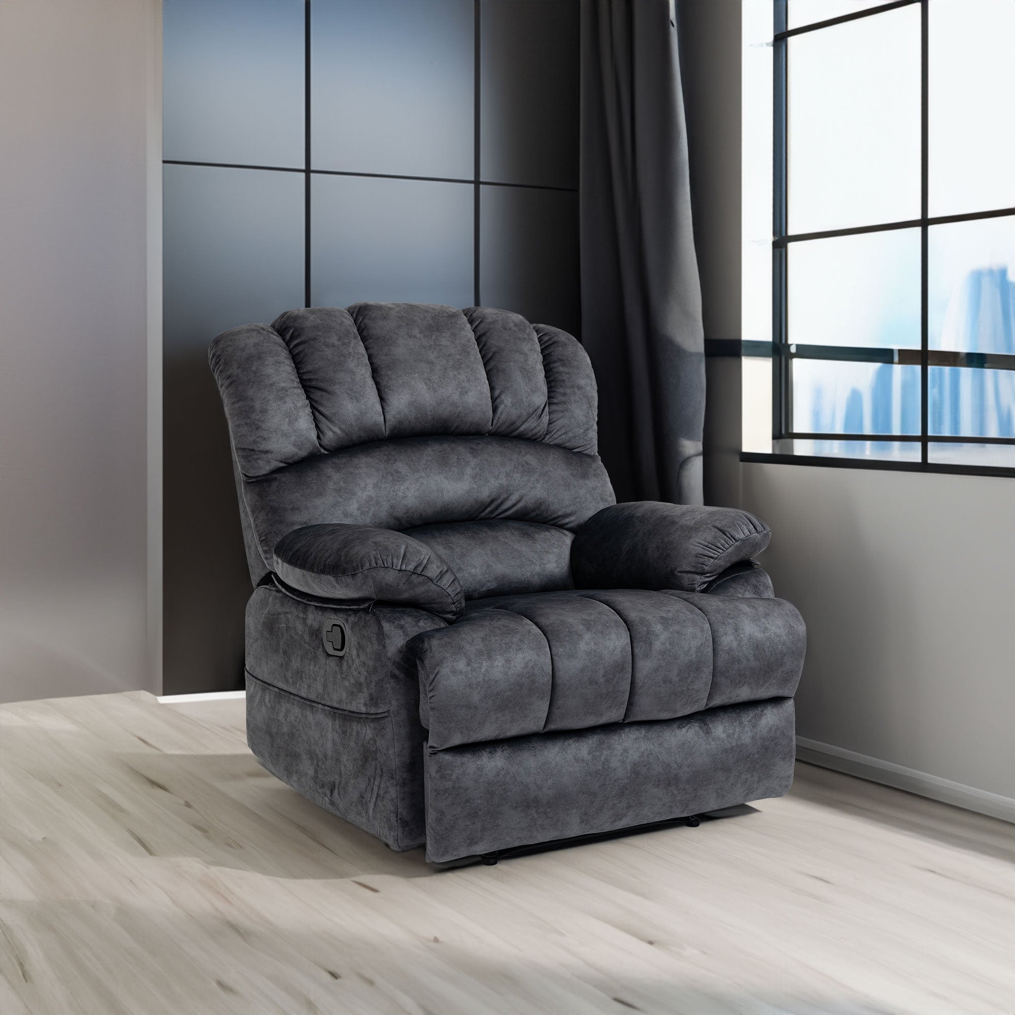 Large Manual Recliner Chair in Fabric for Living Room, Gray