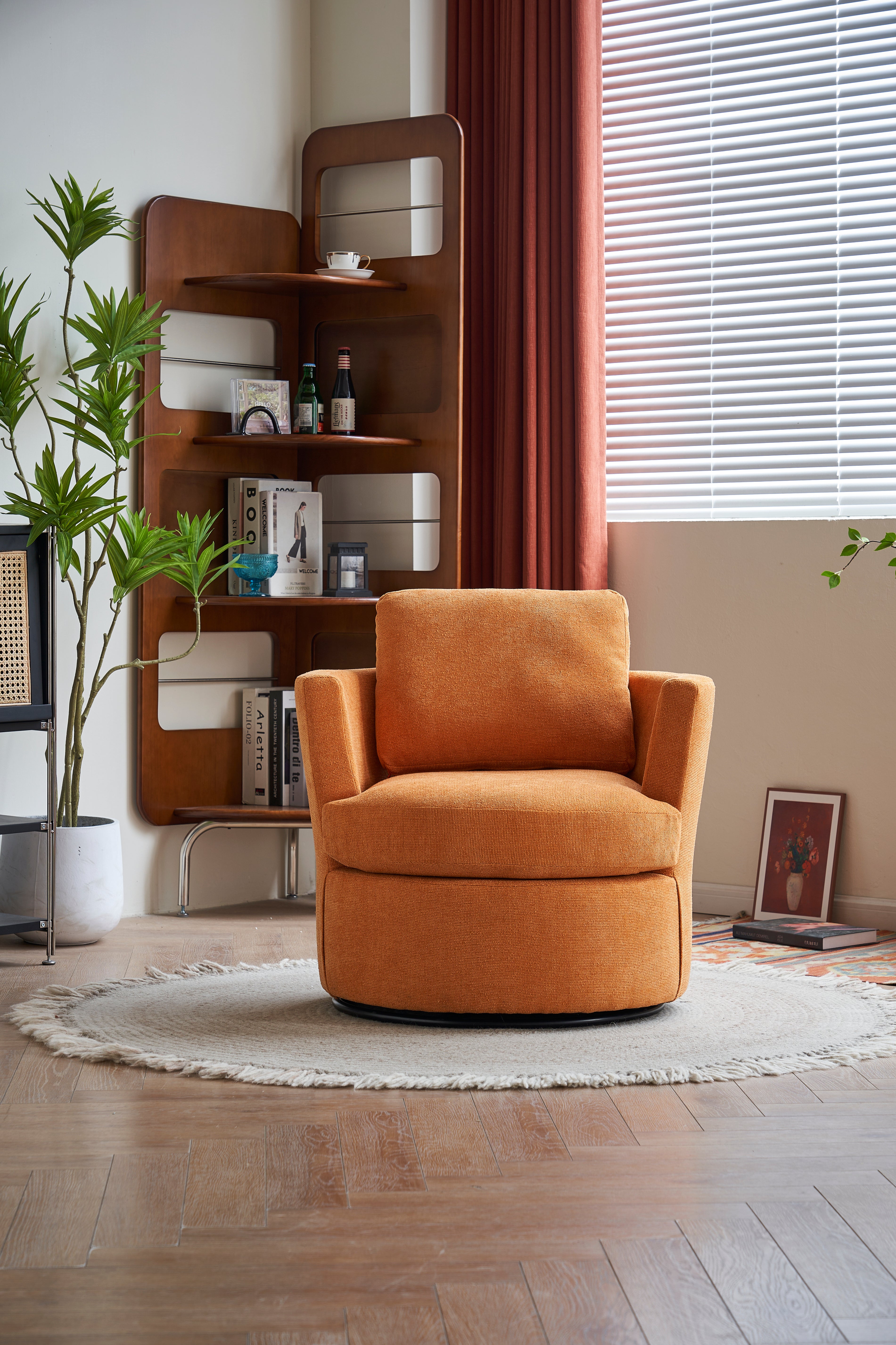 Rotating bucket chair  comfortable circular sofa chair in living room, 360 degree rotating bucket club chair (Yellow)