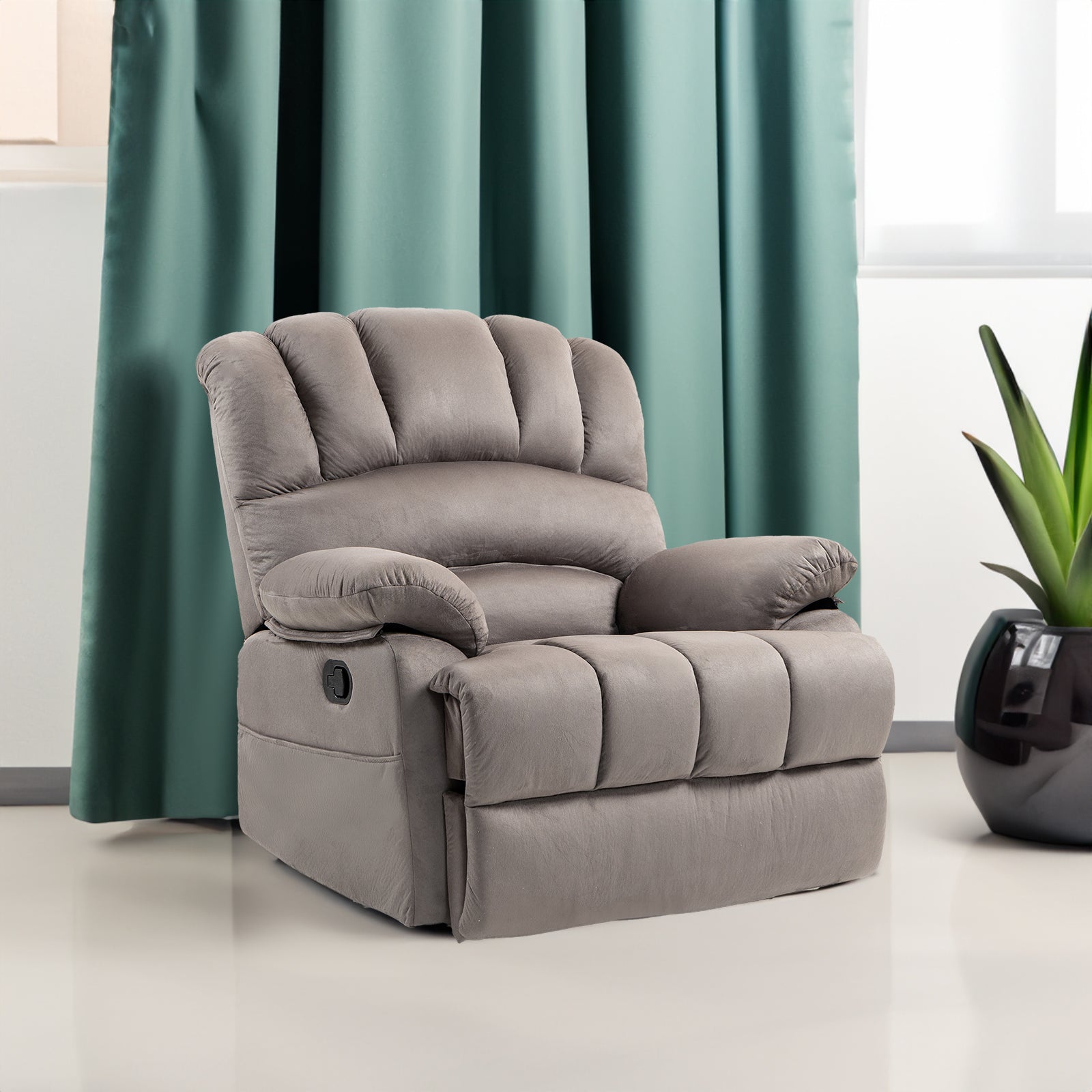 Large Manual Recliner Chair in Fabric for Living Room, Grey