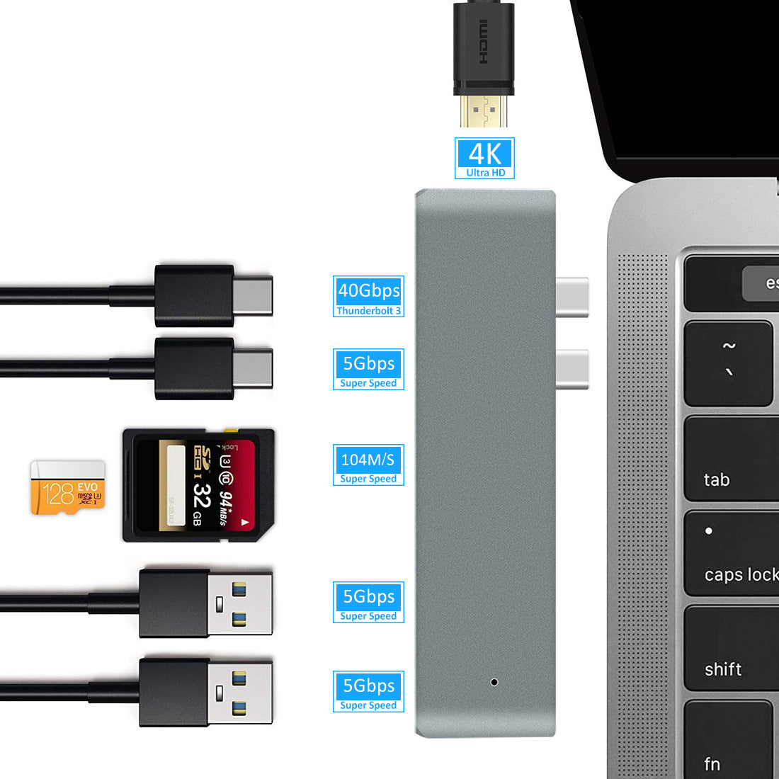 7-in-1 Dual Type-C to HDMI Dock USB 3.0 Hub Converter