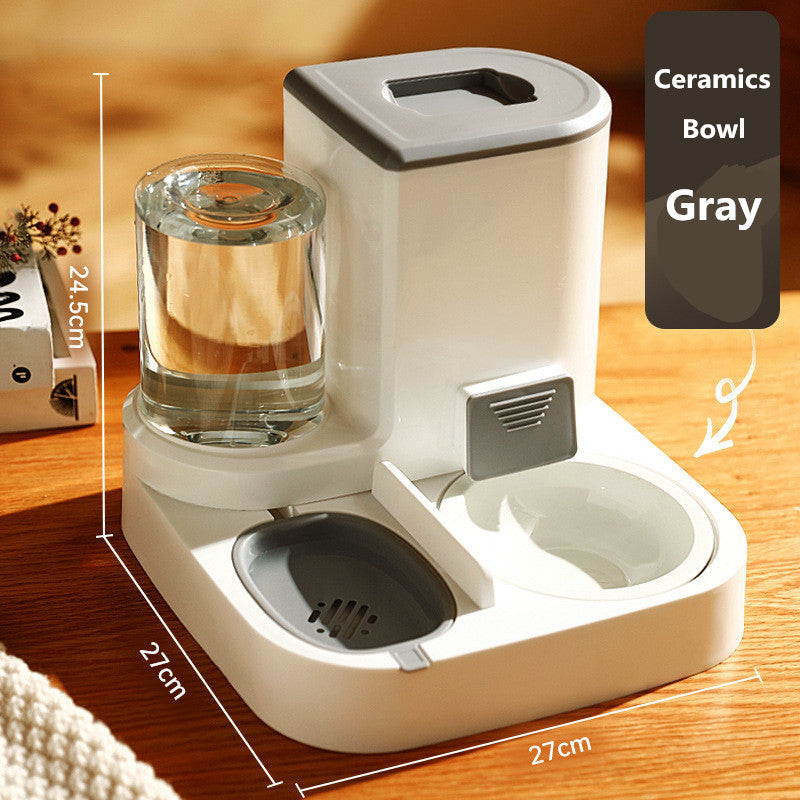 Automatic pet feeder, steel bowls – ceramics bowl gray