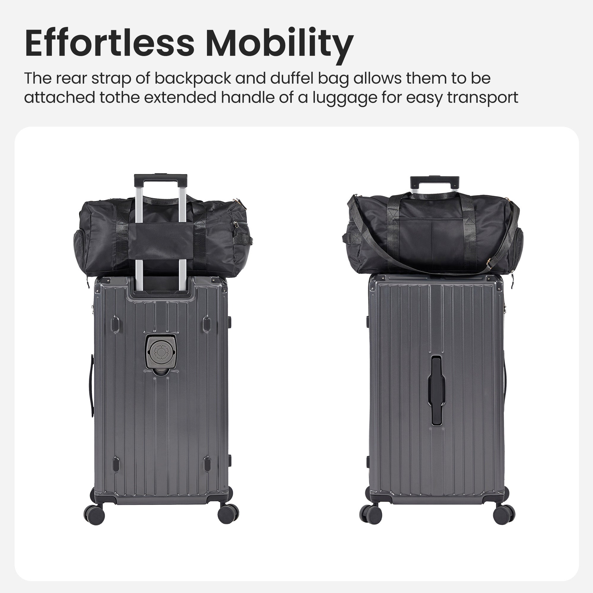 Luggage Set 4 pcs (20"/24"/29"/Travel Bag), PC+ABS Durable Lightweight Luggage with Collapsible Cup Holder, TSA Lock, Gray