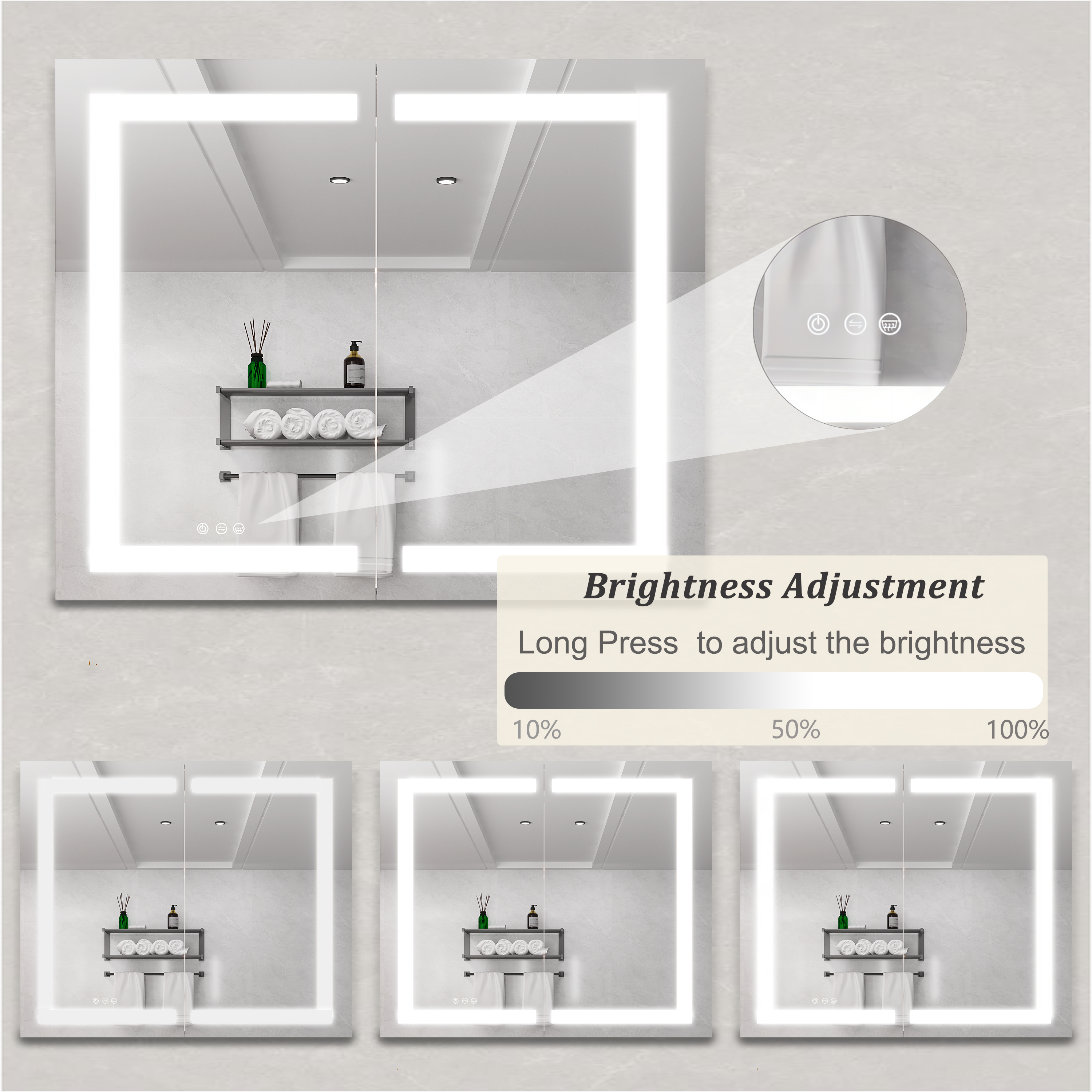 36 x 30 inch Medicine Cabinet with LED Vanity Mirror Anti-Fog  Recessed or Surface Mount Waterproof DimmableAluminum 3000K~6000K Lighted Double Door Bathroom Cabinet with Touch Switch