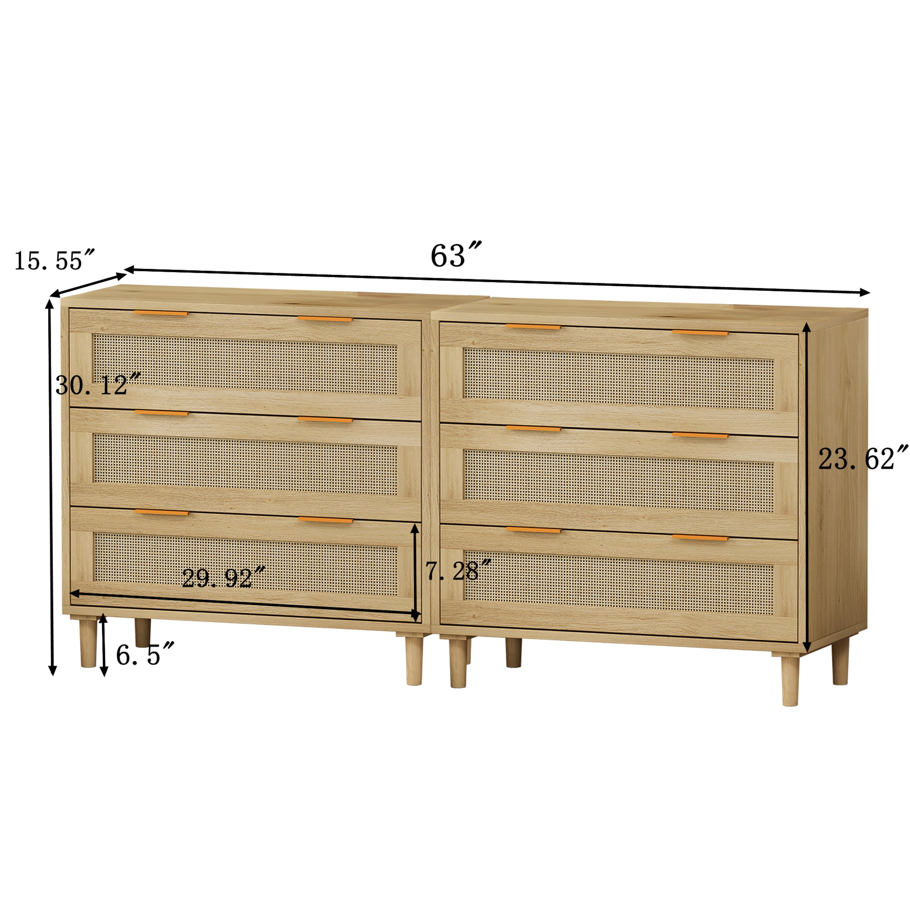 3-Drawers Rattan Storage Cabinet Rattan Drawer (Set of 2),for Bedroom,Living Room,Dining Room,Hallways,Oak