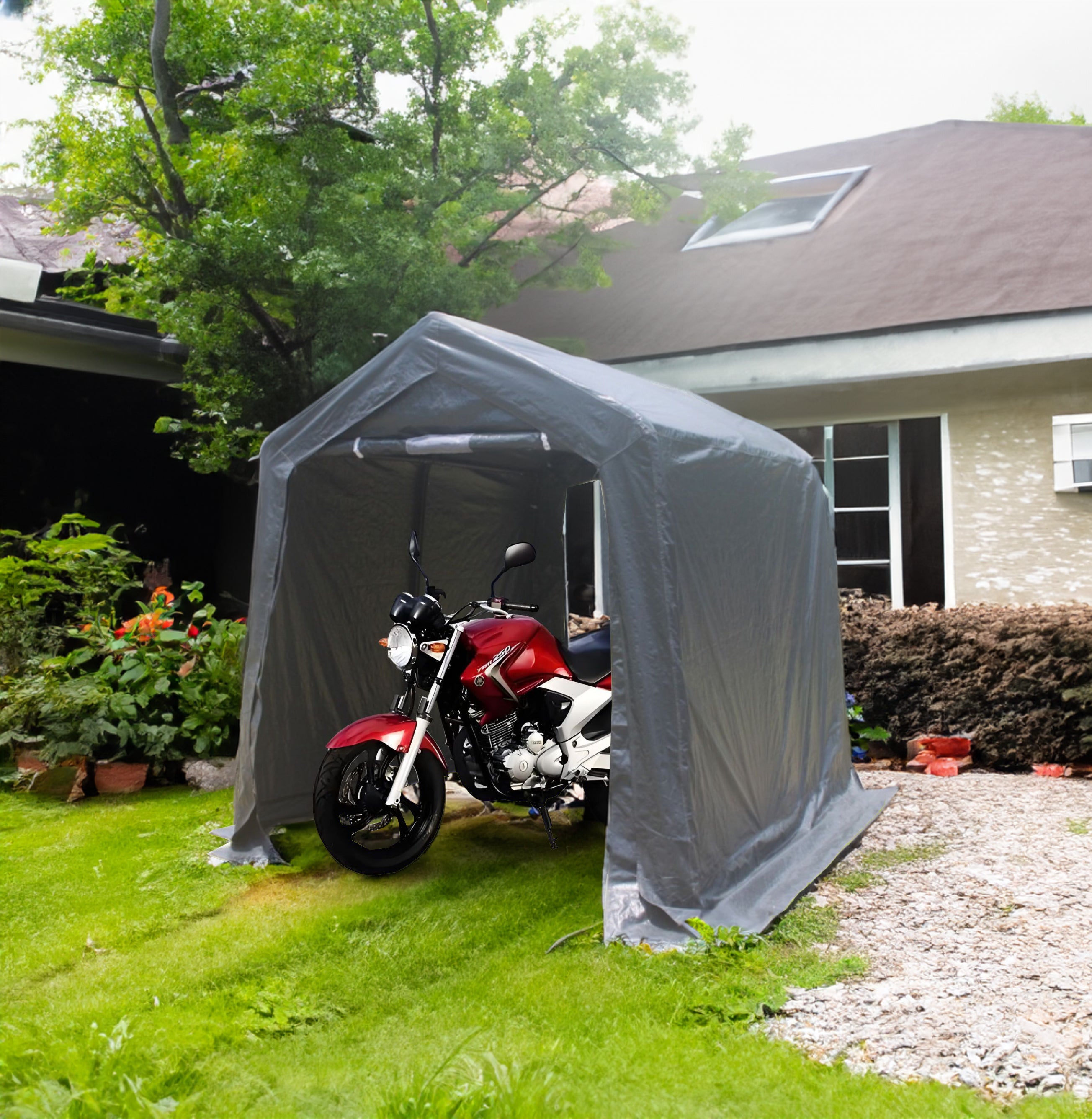 7x8 ft Outdoor Portable Gazebo Storage Shelter Shed with 2 Roll up Zipper Doors & Vents Carport