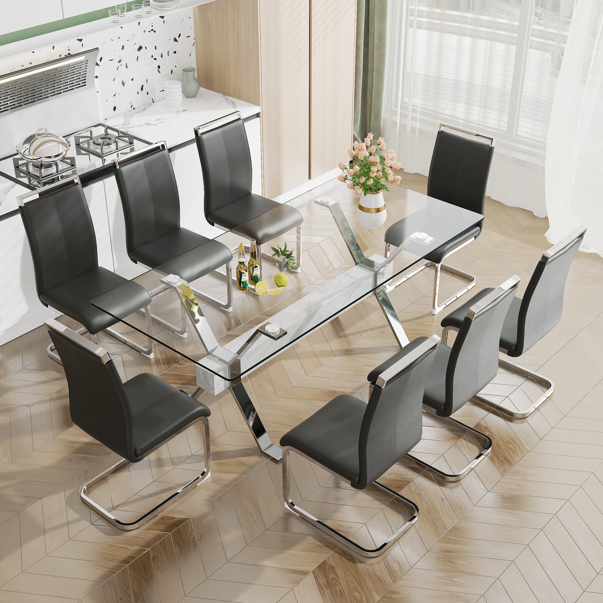 Dining table Modern tempered glass dining table 79 ''x39''x30 '' 1105