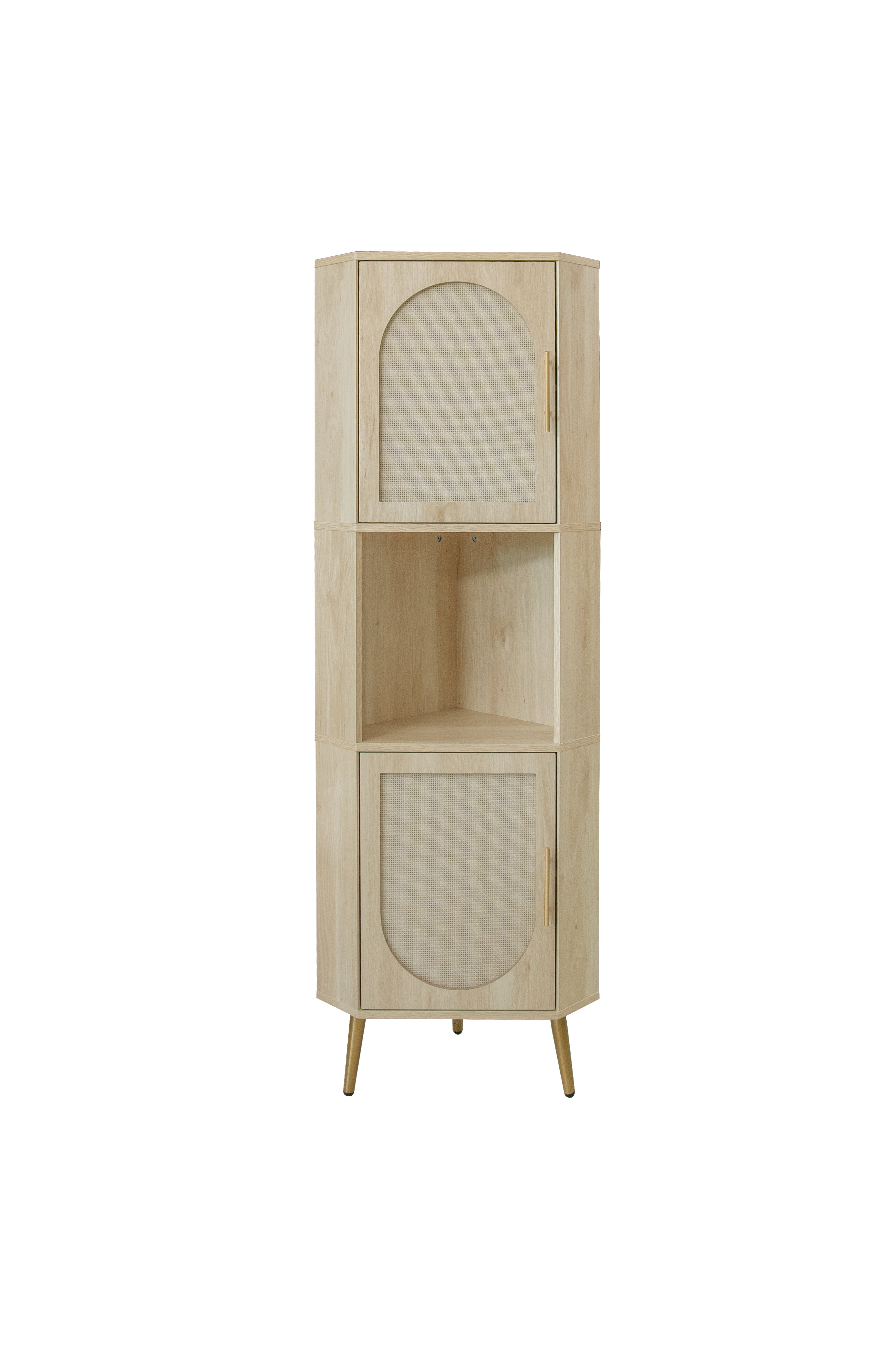 Corner cabinet ,Rattan door,Freestanding Corner Tables For Small Spaces, Corner Shelf Stand For Living Room, Kitchen, Bathroom