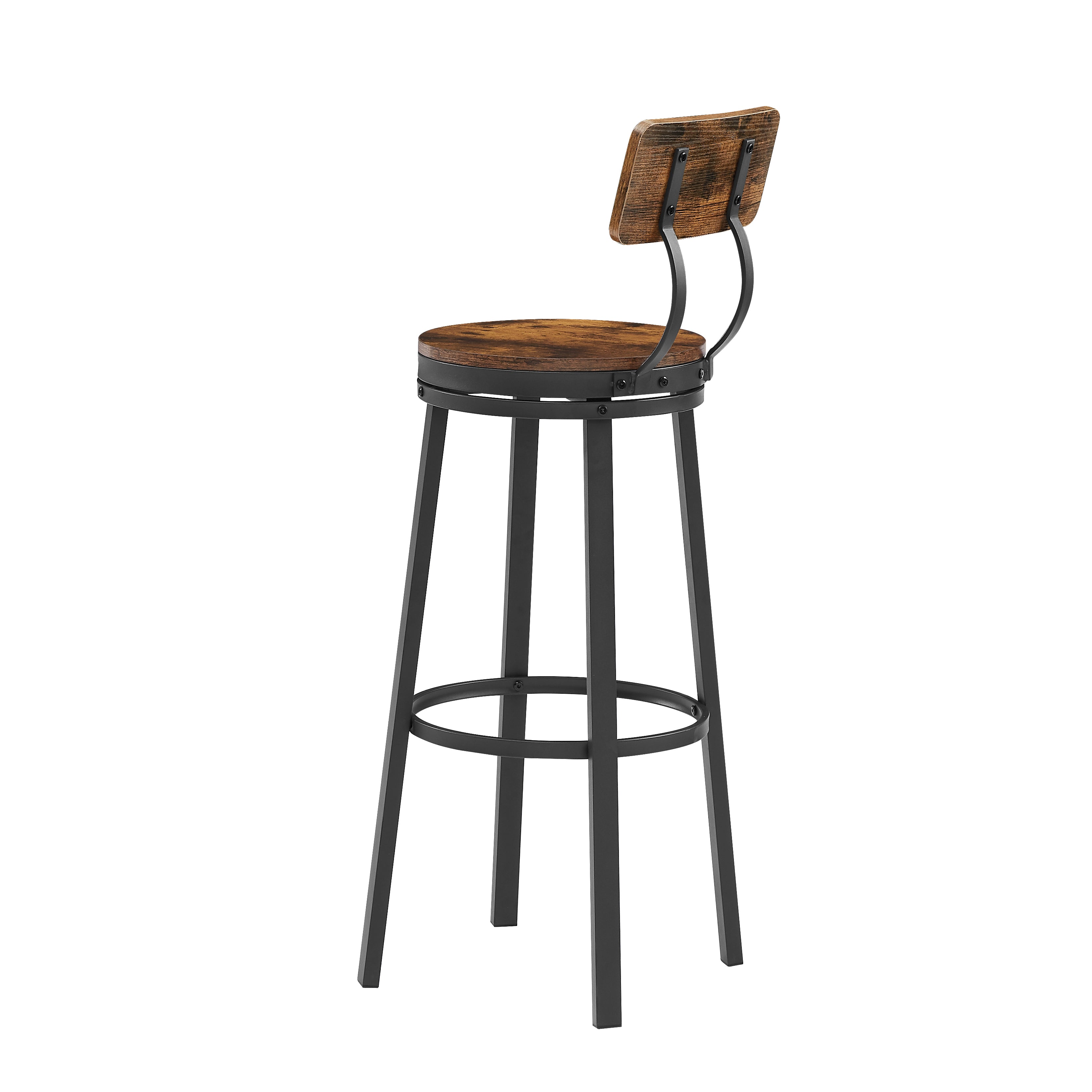 Rotating bar stool with backrest, industrial style, metal frame, 29.5 inches high rust brown, 13.4 '' long x 40.5 '' high.