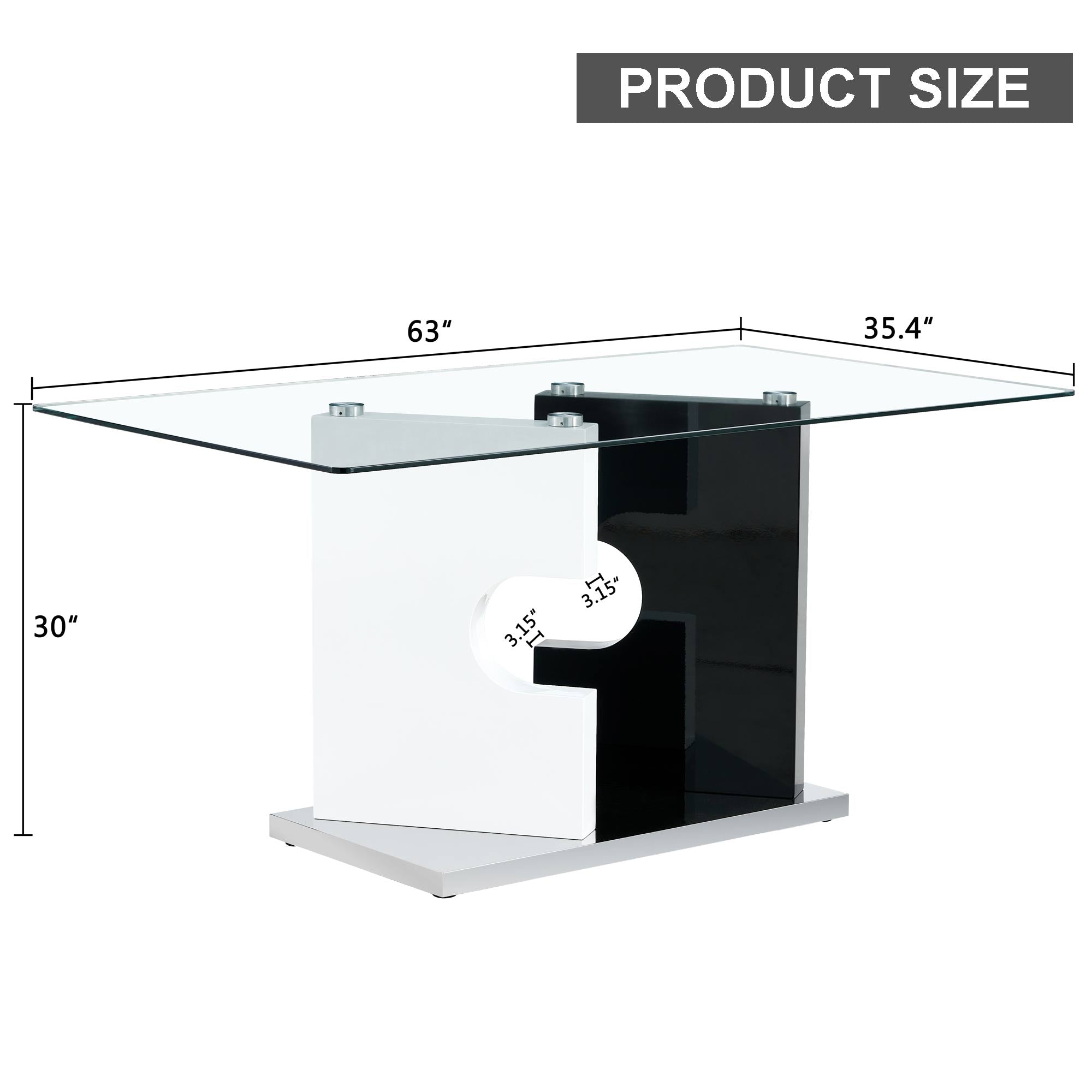 Large Modern Minimalist Rectangular Glass Dining Table for 6-8 with 0.39" Tempered Glass Tabletop