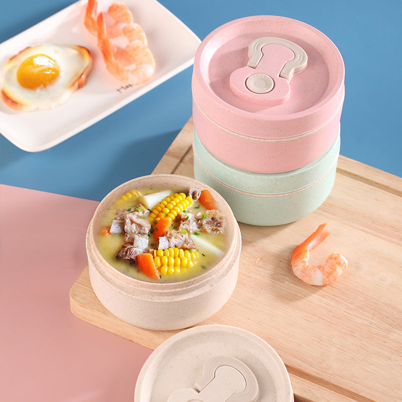 Sealed portable wheat straw insulated lunch box lunch box can be heated in microwave 650ml round lunch box