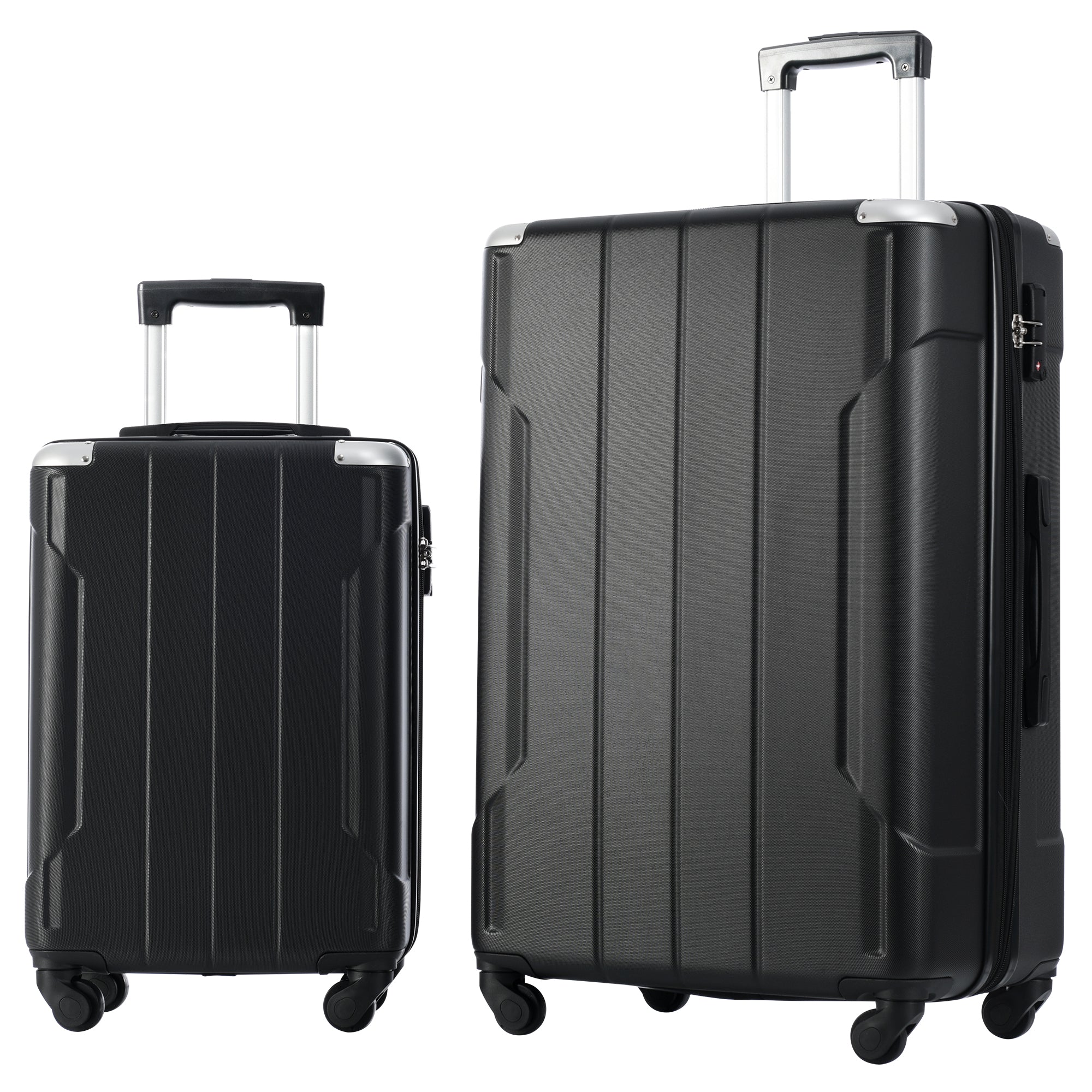 Hardshell Luggage Sets 3 Pcs Spinner Suitcase with TSA Lock Lightweight 20''24''28'' Black + ABS