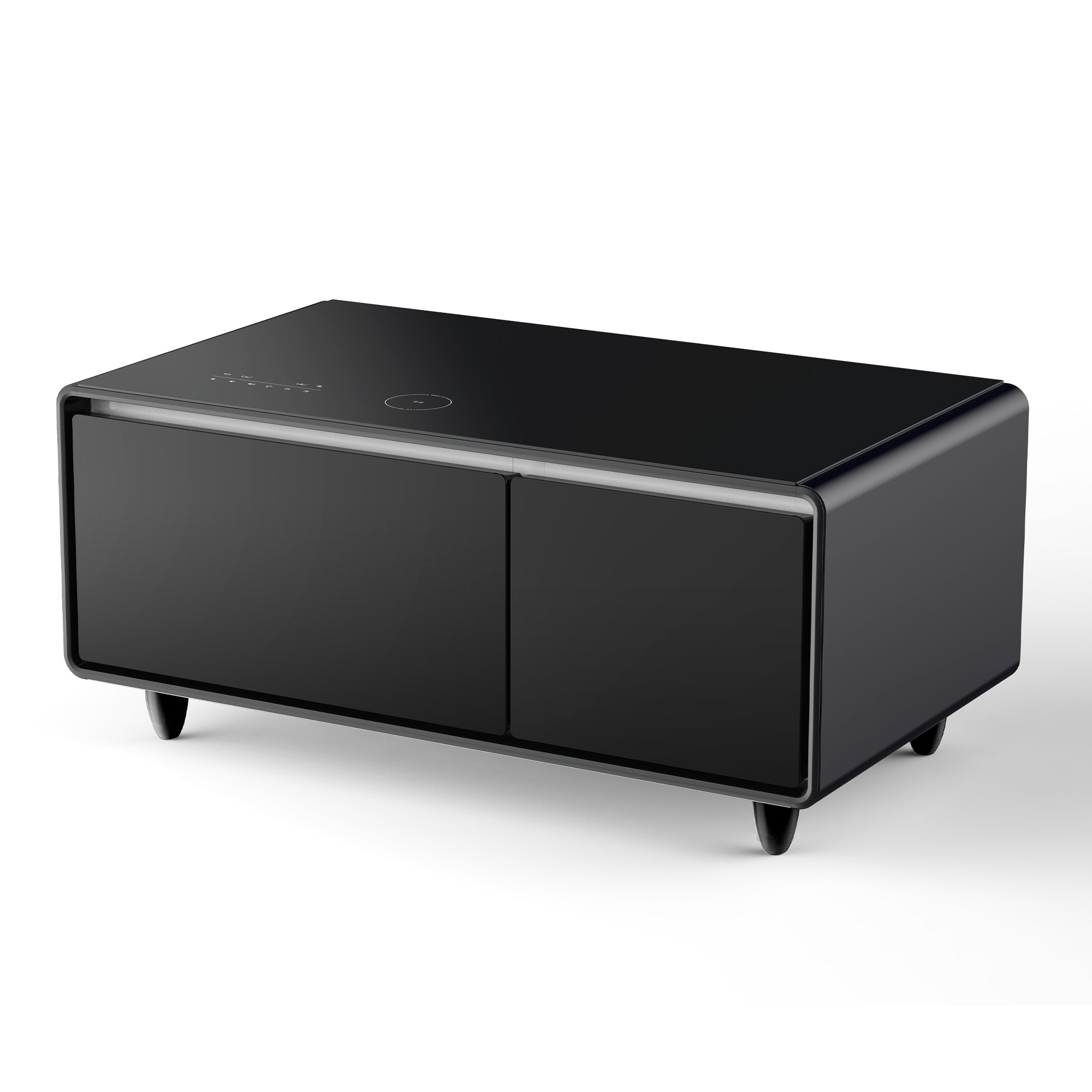 Modern Smart Coffee Table with Built-in Fridge, Bluetooth Speaker, Wireless Charging, Touch Control Panel, USB Interface Black