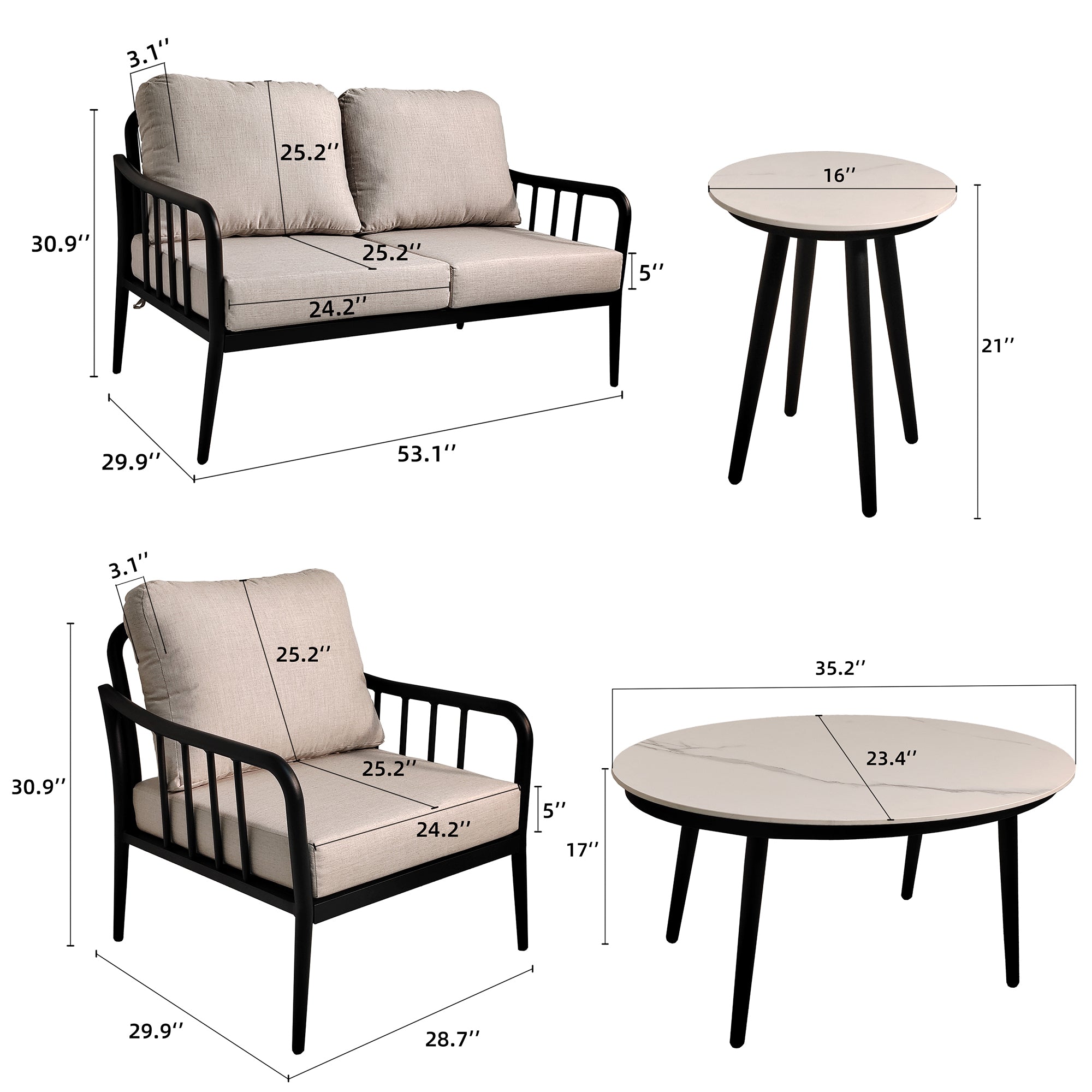 5PC Outdoor Aluminum Patio Furniture Modern Chat Sofa Conversation Set