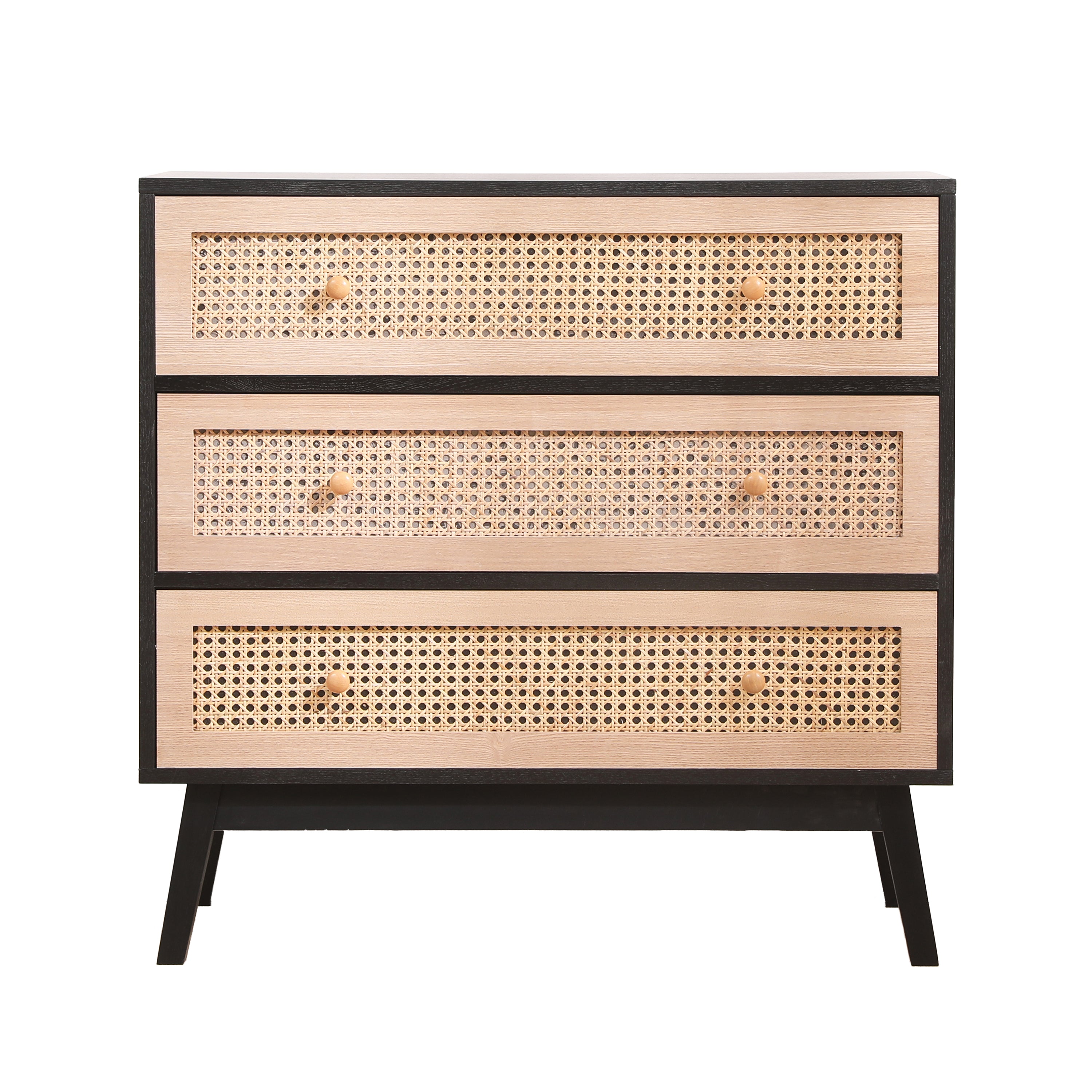 31.5 "3-Drawers Rattan Storage Cabinet Rattan Drawer,for Bedroom,Living Room,Natural drawer and black panel