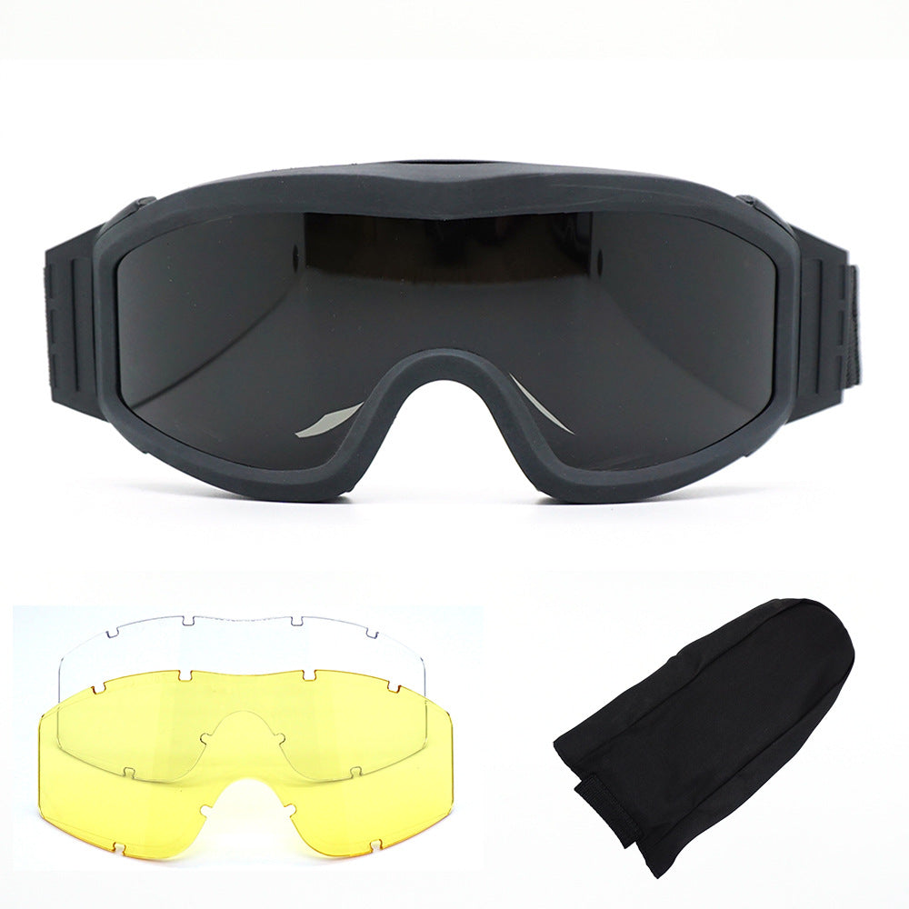 Tactical military fan wind goggles CS outdoor equipment shooting protection against impact three lens set goggles