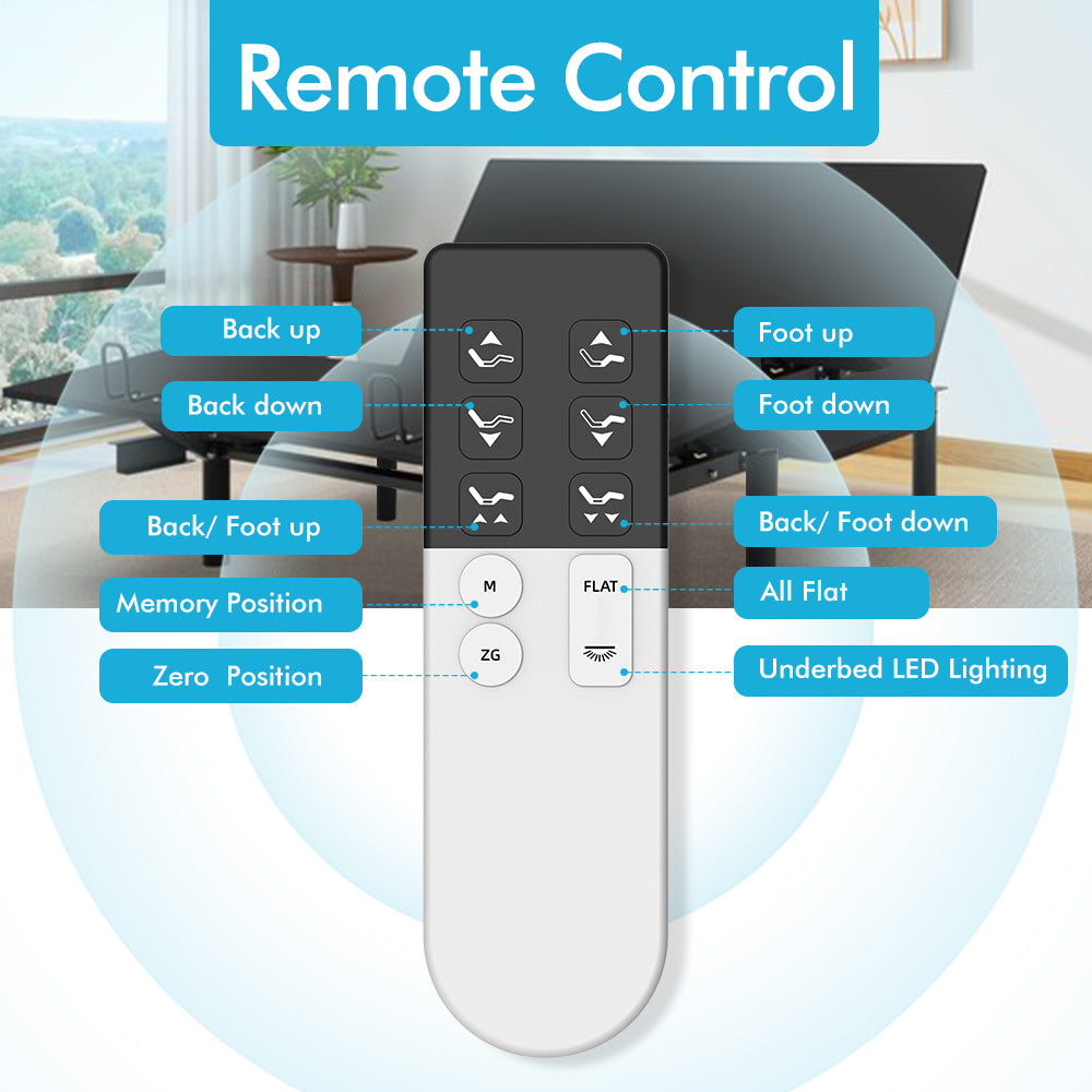 J300 Adjustable Bed Base Frame - Twin XL - Tilt - Zero Gravity - Underbed Lighting - Wireless Remote Control - A-Type-C Type