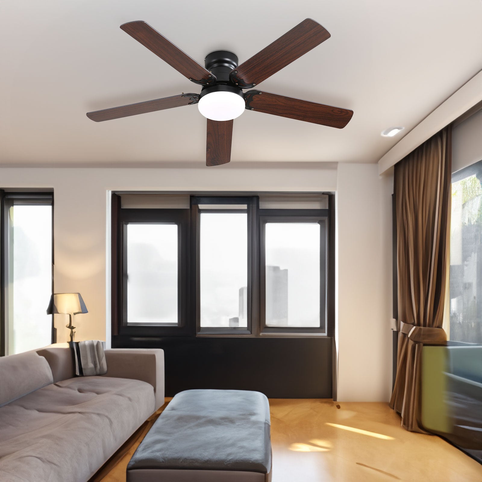 42 Inch Modern Ceiling Fan With 3 Color Dimmable Light 5 Blades Remote Control Reversible DC Motor Black For Bedroom