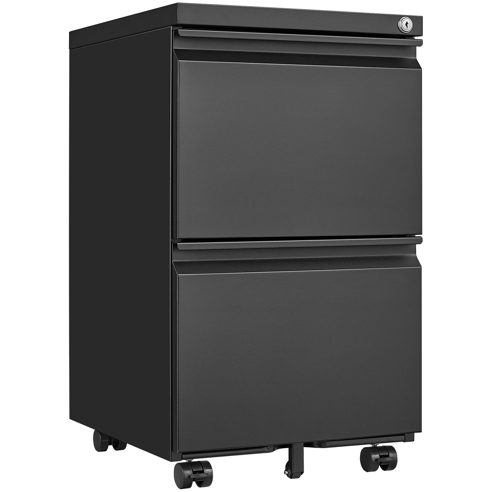 Metal 2 drawer mobile file cabinet with lock, 25.6-inch high legal/letter size file storage cabinet  black