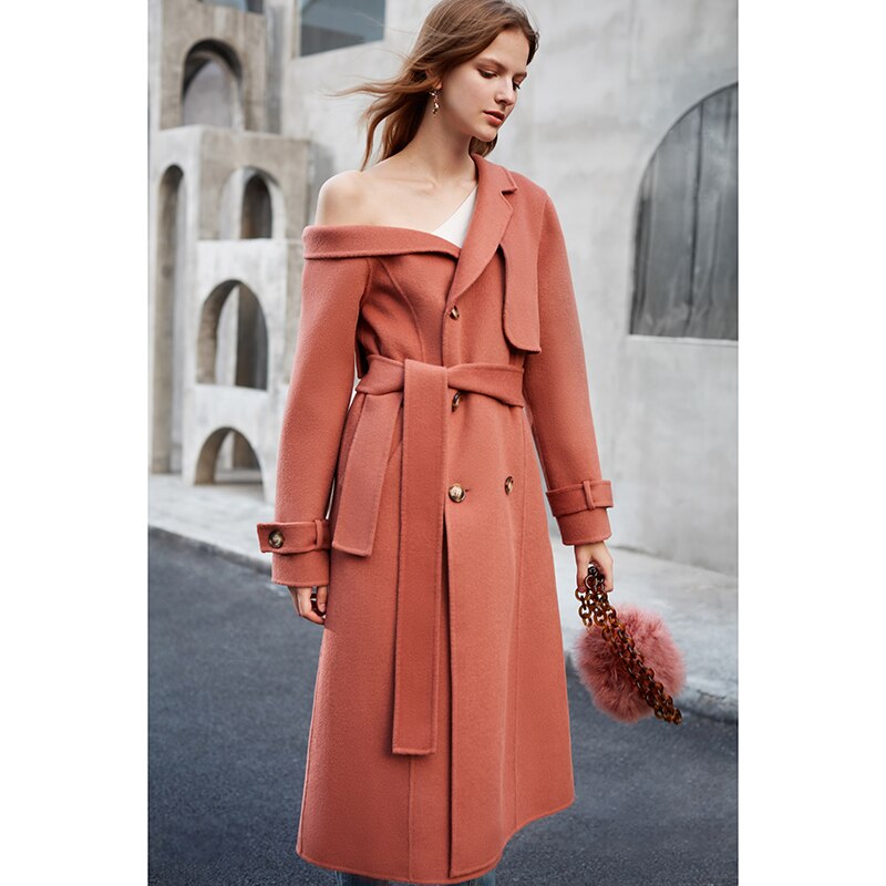 Double Woolen Woman's Upmarket Coat One Shoulder Overcoat Female New Fashion Temperament Women's Popular Woolen Coat