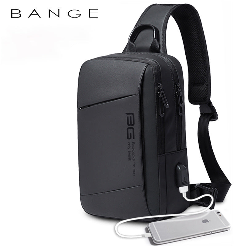 BANGE New Fashion All-Match Outdoor Sports Technology USB Casual Shoulder Men's Business Chest Bag