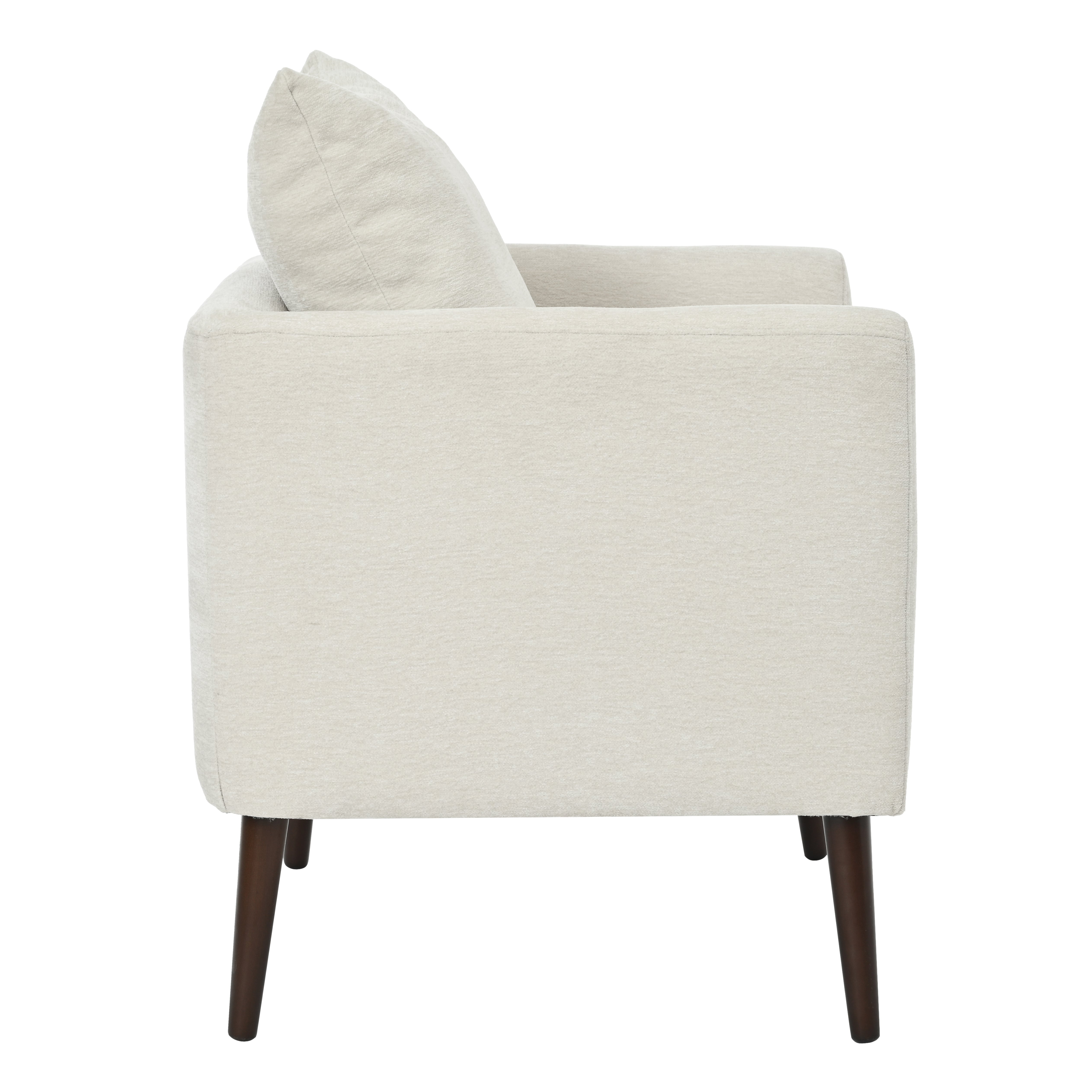 Bucket chair, Schneier accent chair, fabric armchair club chair, solid wood leg cushion armchair, lumbar pillow, beige