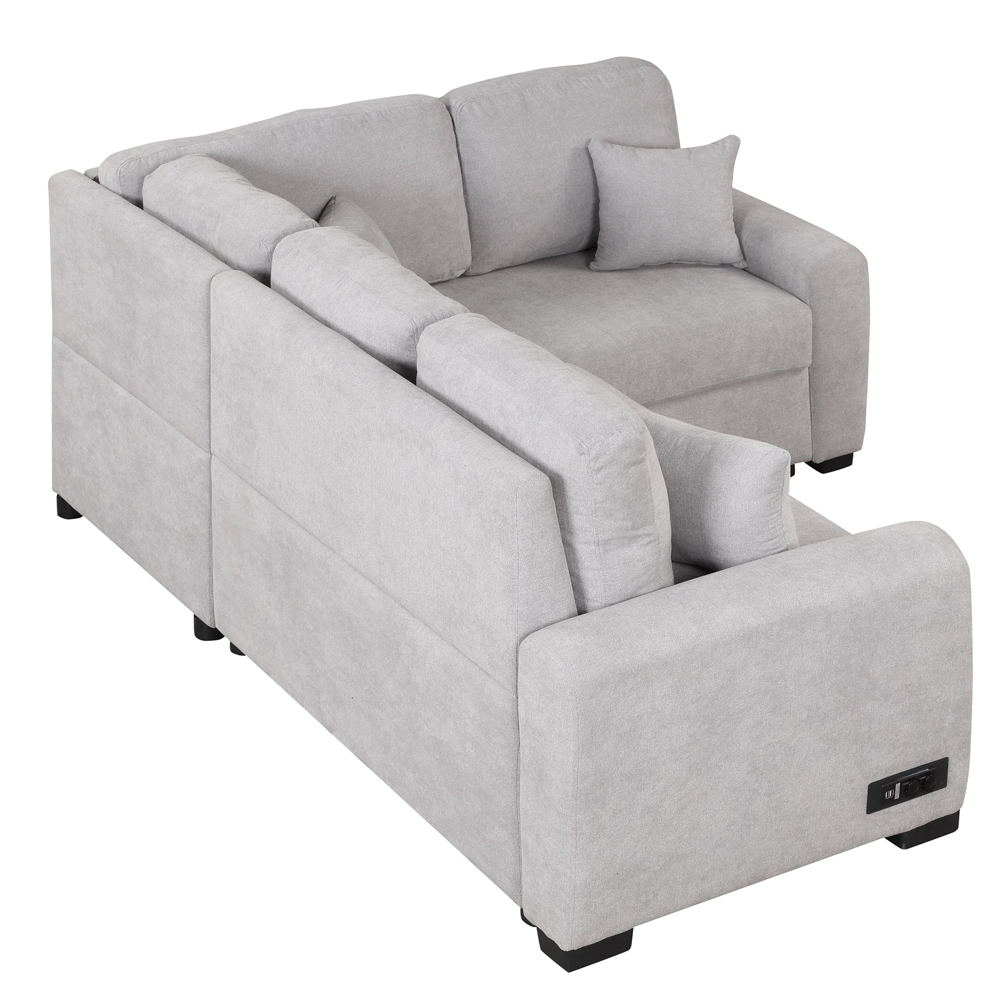 87.4"Sectional Sleeper Sofa with USB Charging Port and Plug Outlet Pull-Out Sofa Bed with 3 Pillows Grey