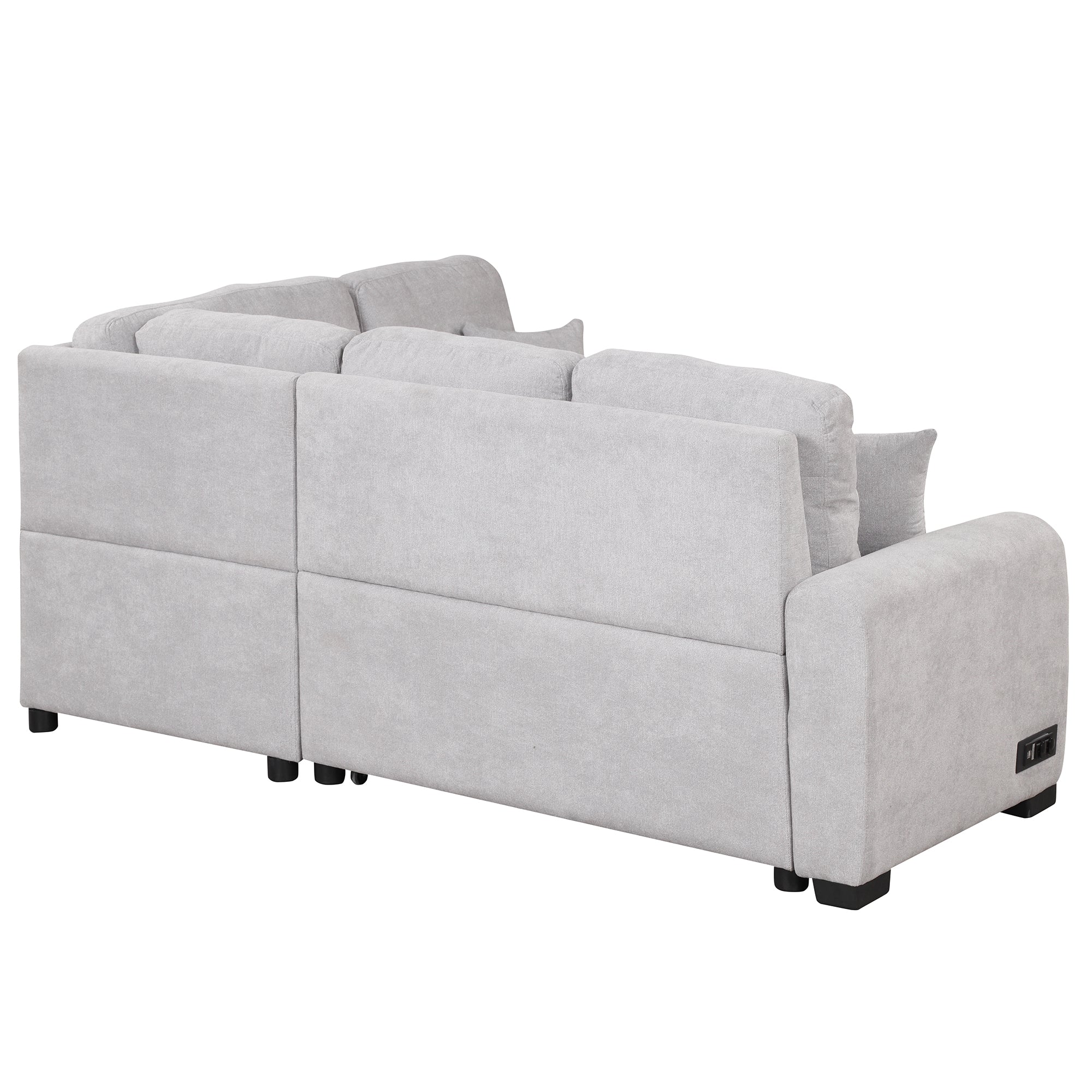 87.4"Sectional Sleeper Sofa with USB Charging Port and Plug Outlet Pull-Out Sofa Bed with 3 Pillows Grey