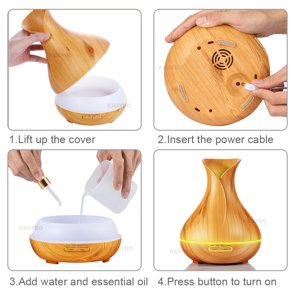 400ml Aroma Essential Oil Diffuser Ultrasonic Air Humidifier with Wood Grain 7 Color Changing LED Lights for Office Home