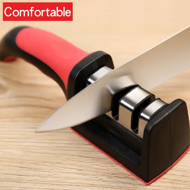 Aiguiseur de couteaux rapide, aiguiseur professionnel en 3 étapes, broyeur de couteaux, caoutchouc de silicone antidérapant 