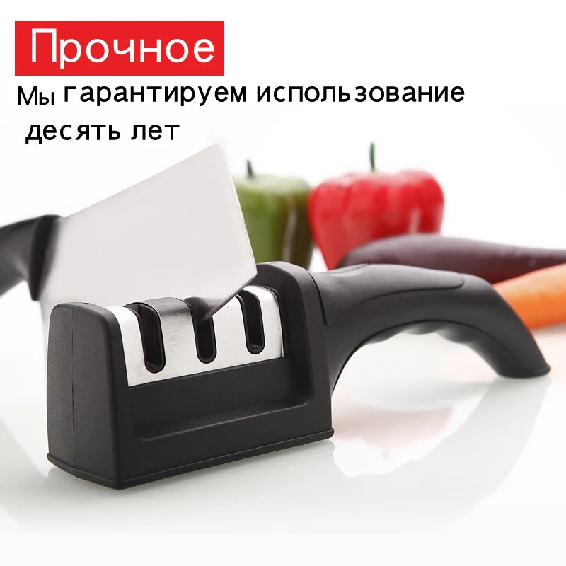 Aiguiseur de couteaux rapide, aiguiseur professionnel en 3 étapes, broyeur de couteaux, caoutchouc de silicone antidérapant 