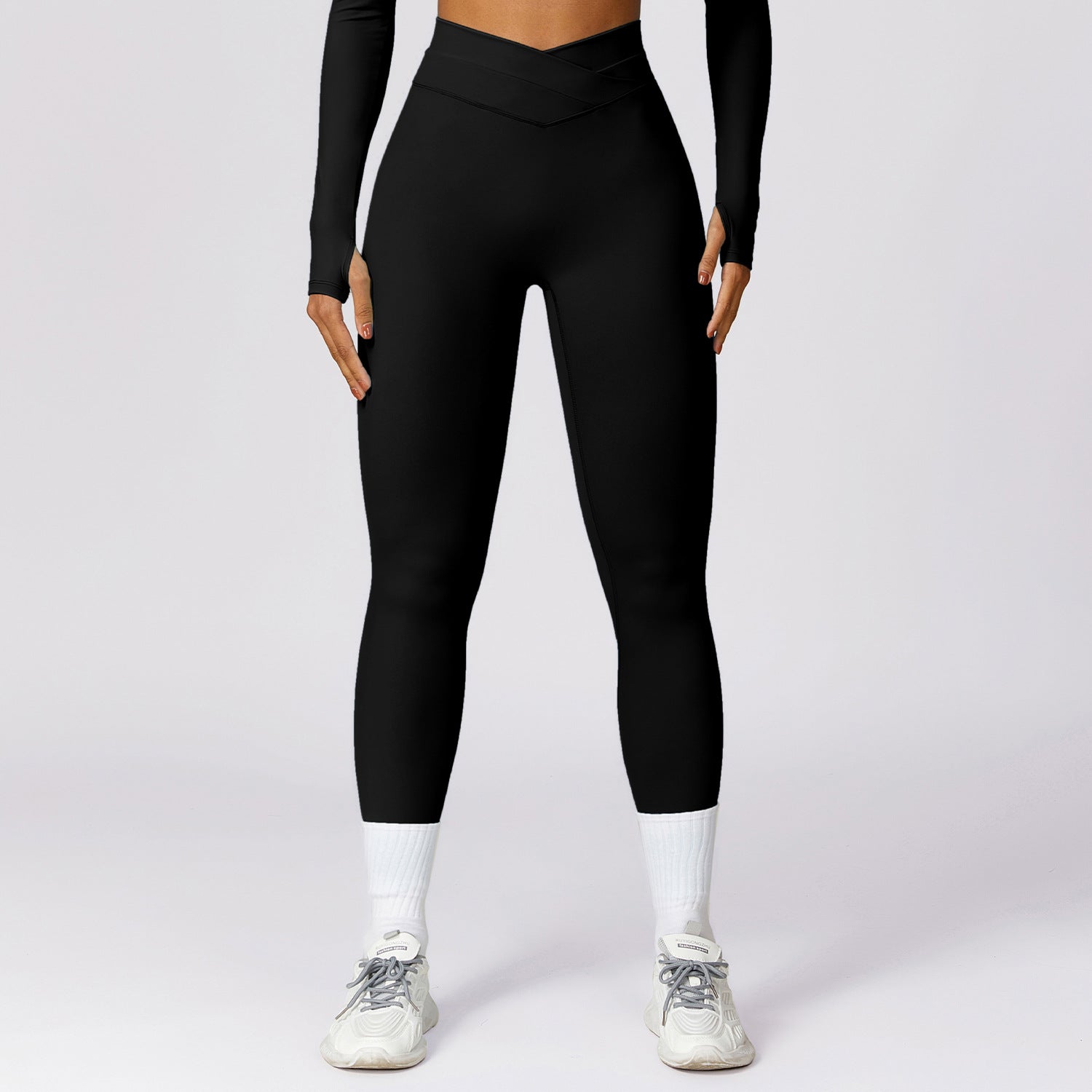 Quick drying buttocks lifting tight yoga pants, cross high waist fitness pants, worn on the outside, brushed running sports