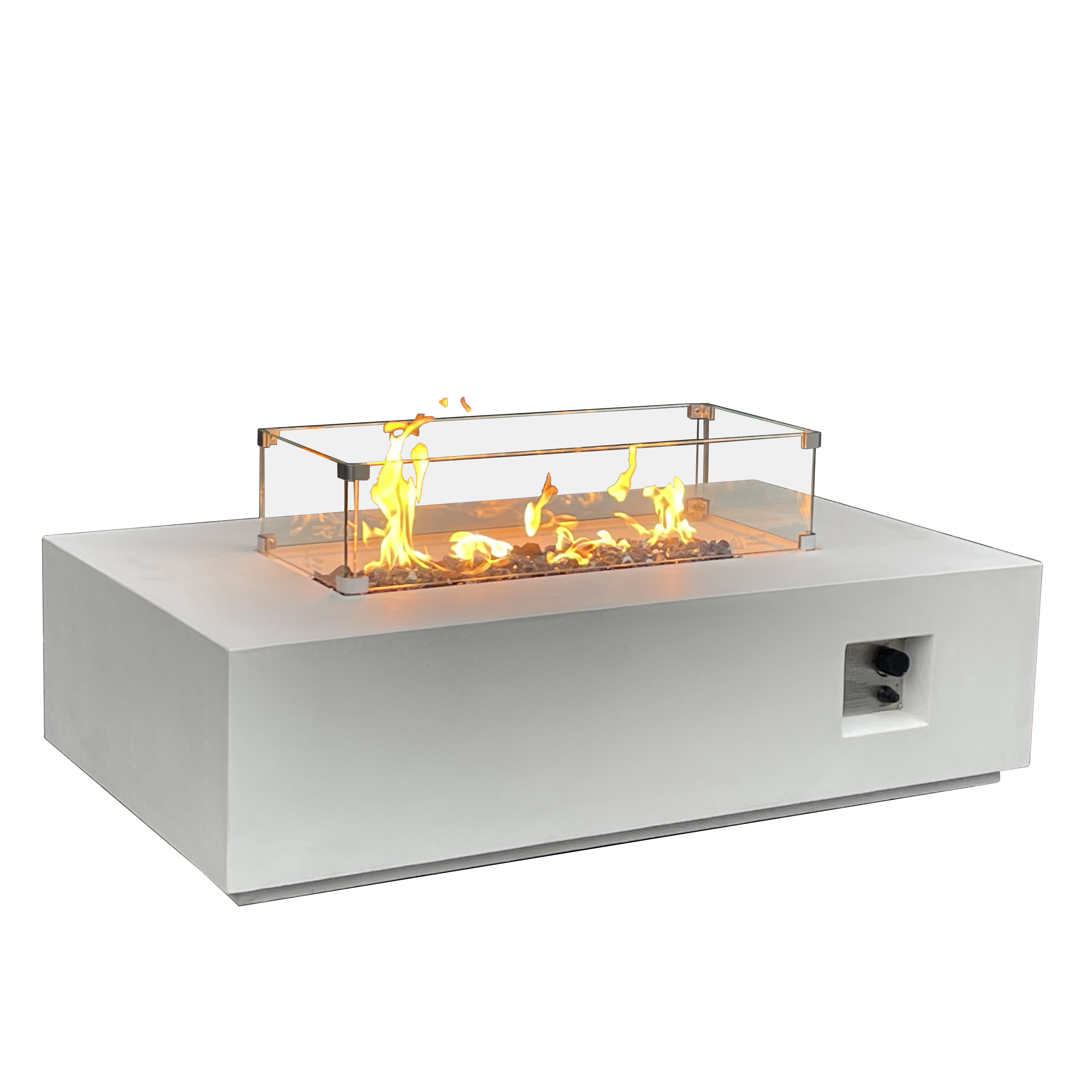 52 Inch Outdoor Concrete Propane gas rectangle Fire Pit table in Antique white color